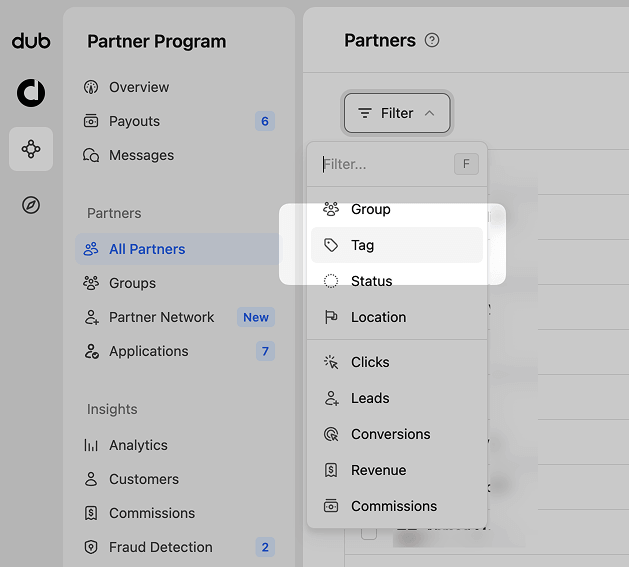 Filtering partners by tags