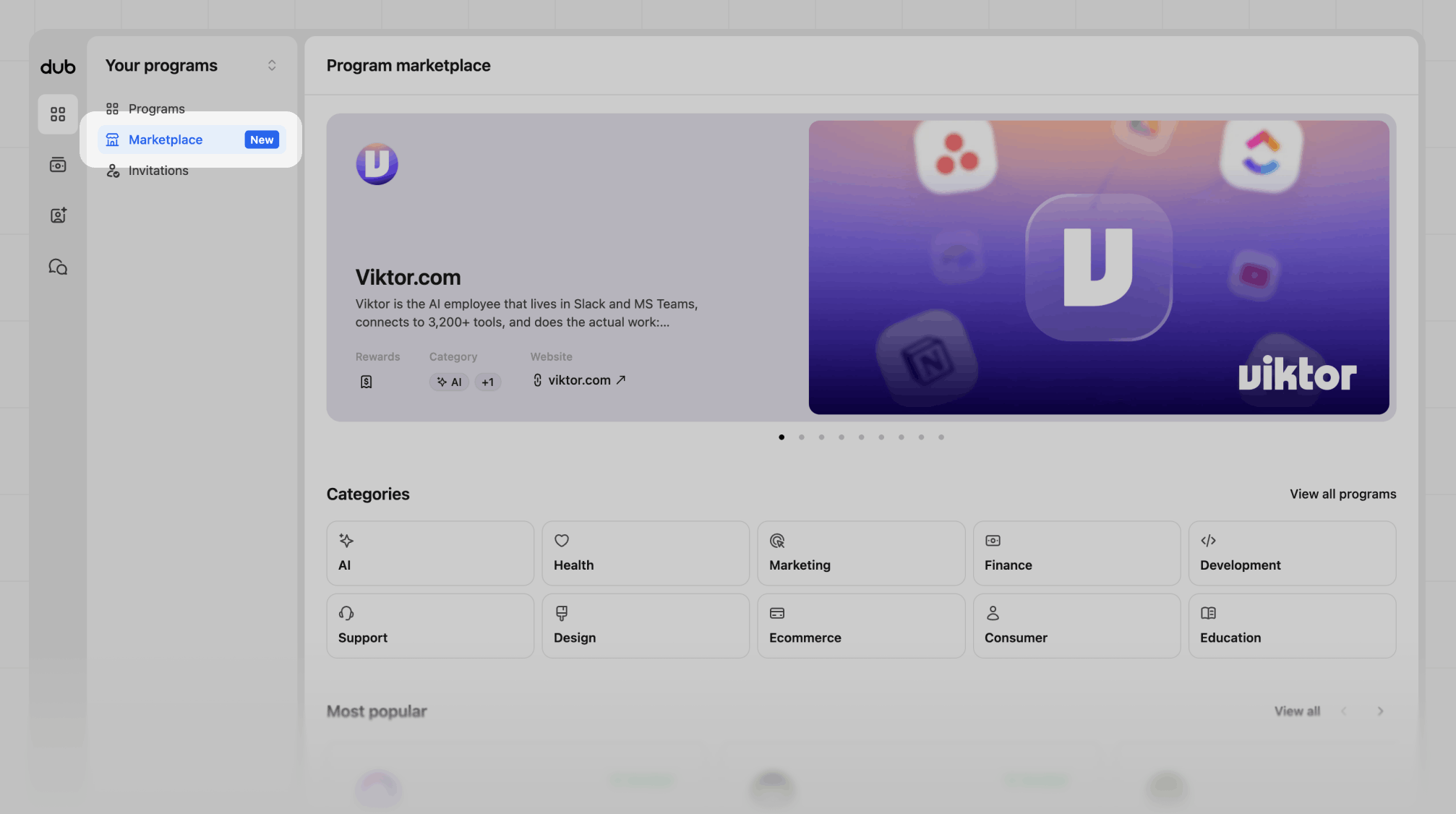 Program Marketplace in the navigation