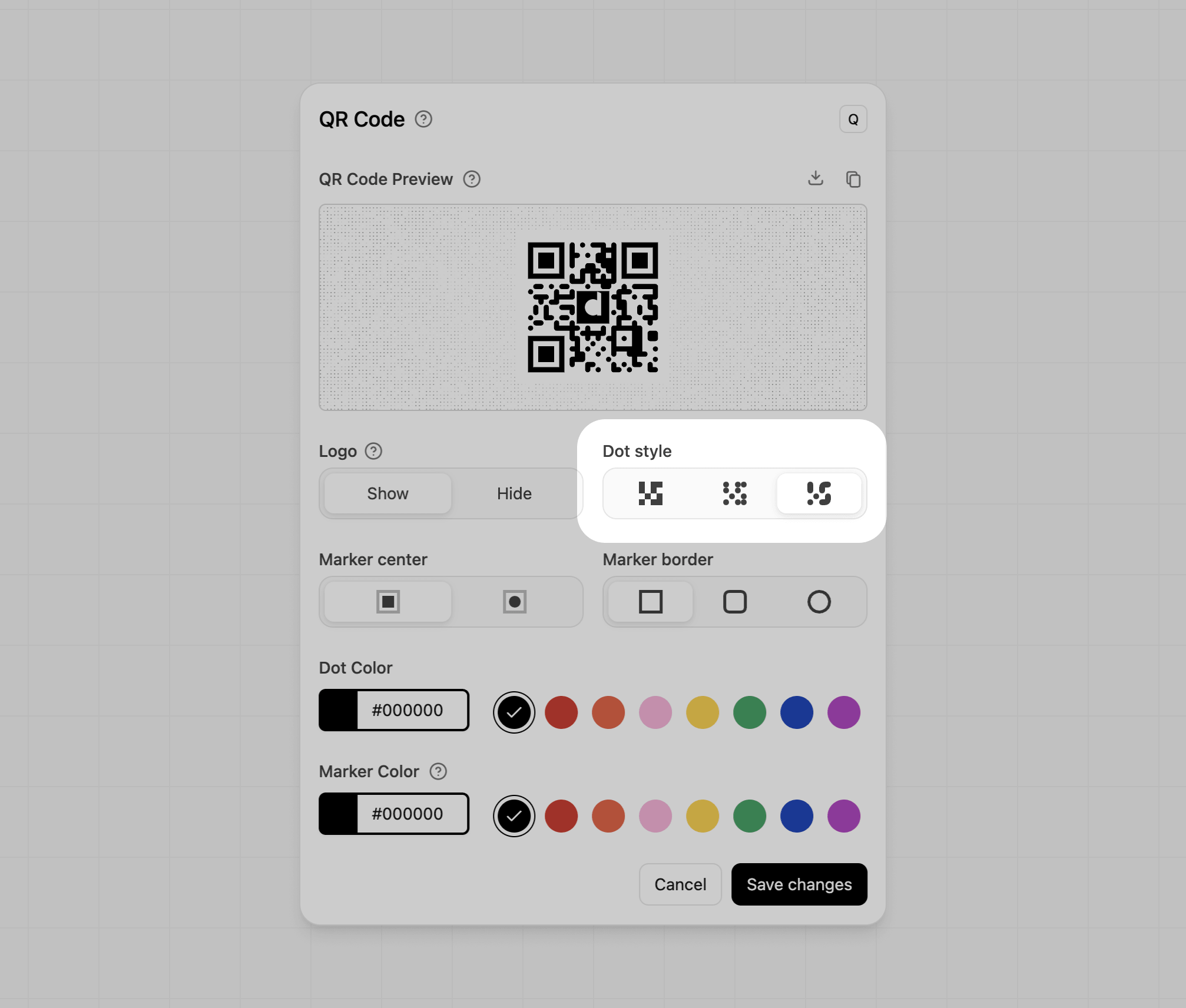 QR code dot style options
