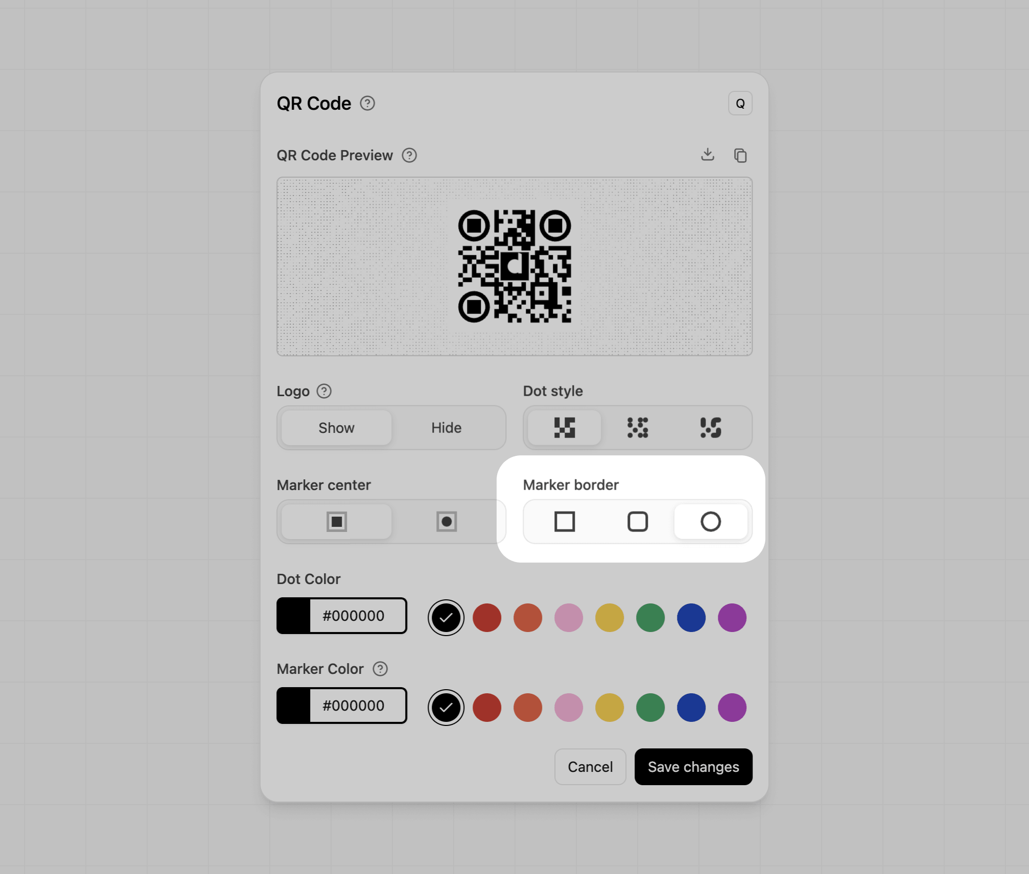 QR code marker border style options