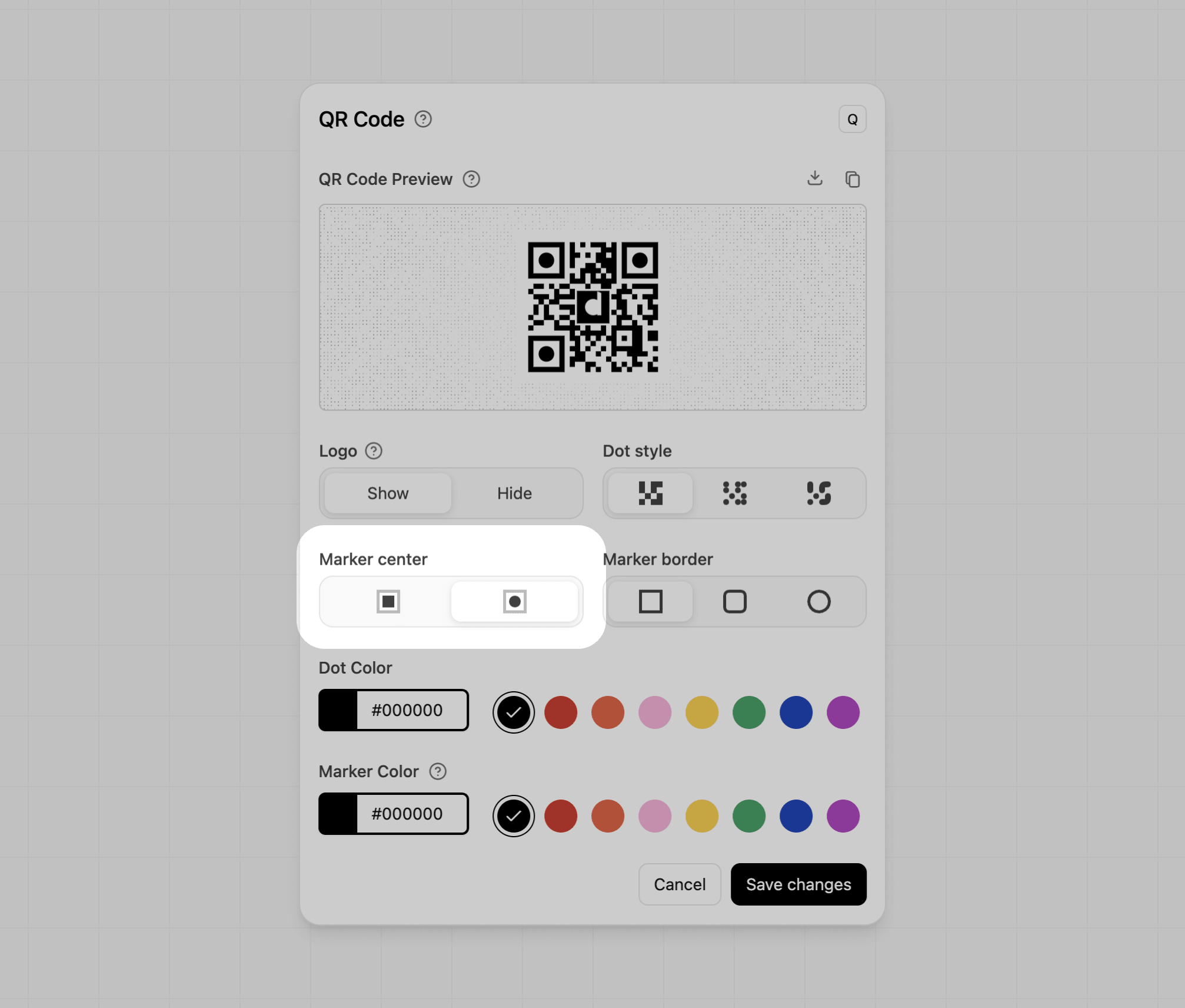 QR code marker center style options