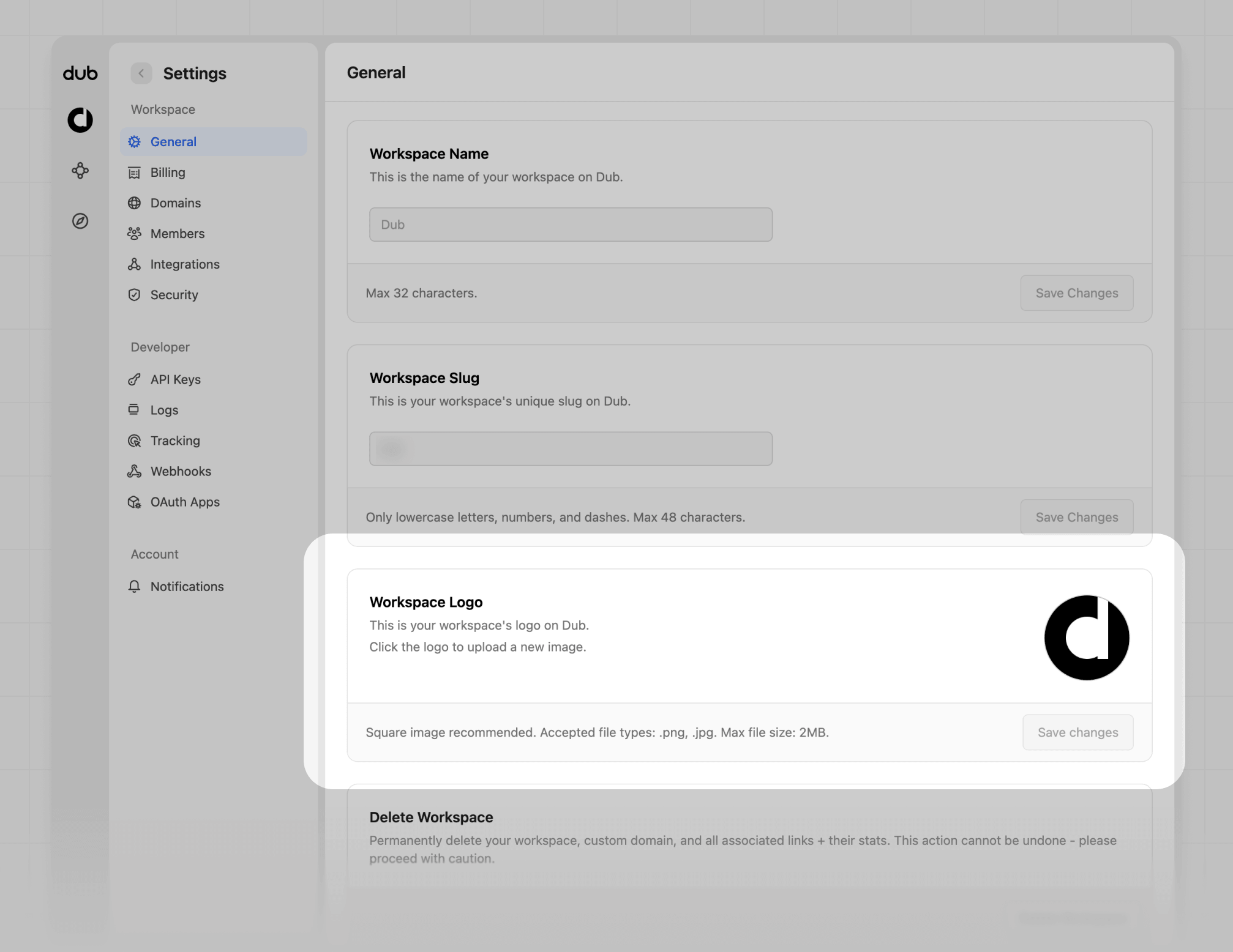 Workspace Logo section