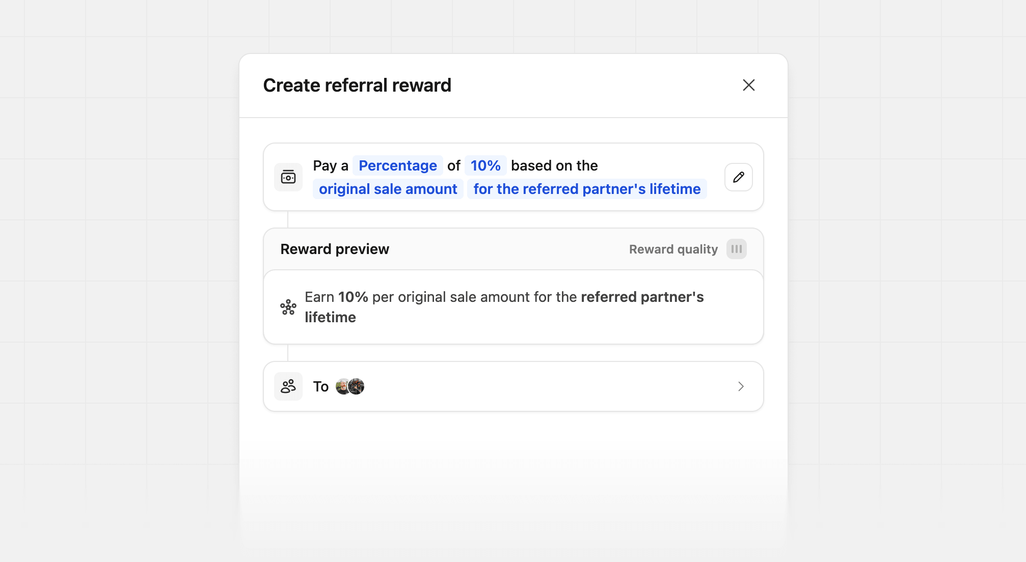 Referral reward original sale amount