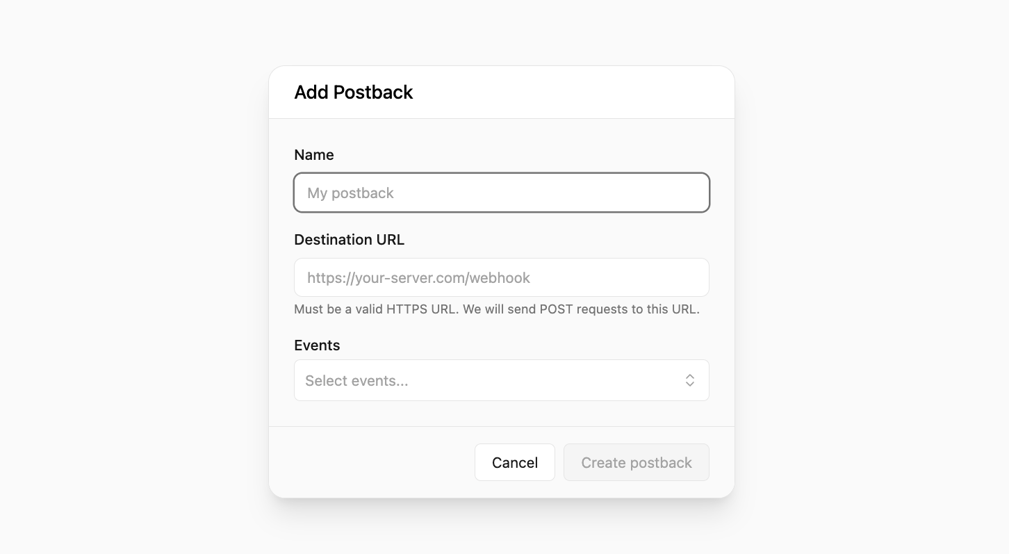 Create Postback Modal