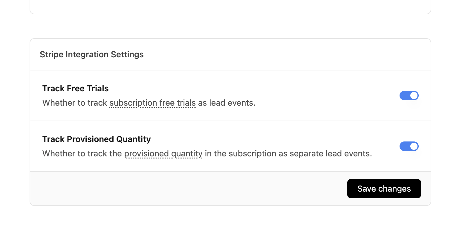 The Stripe integration settings page