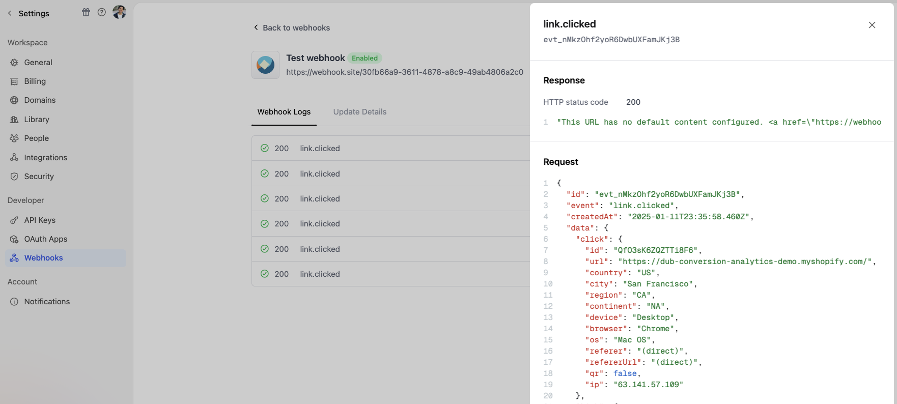 Webhook Event Logs Details