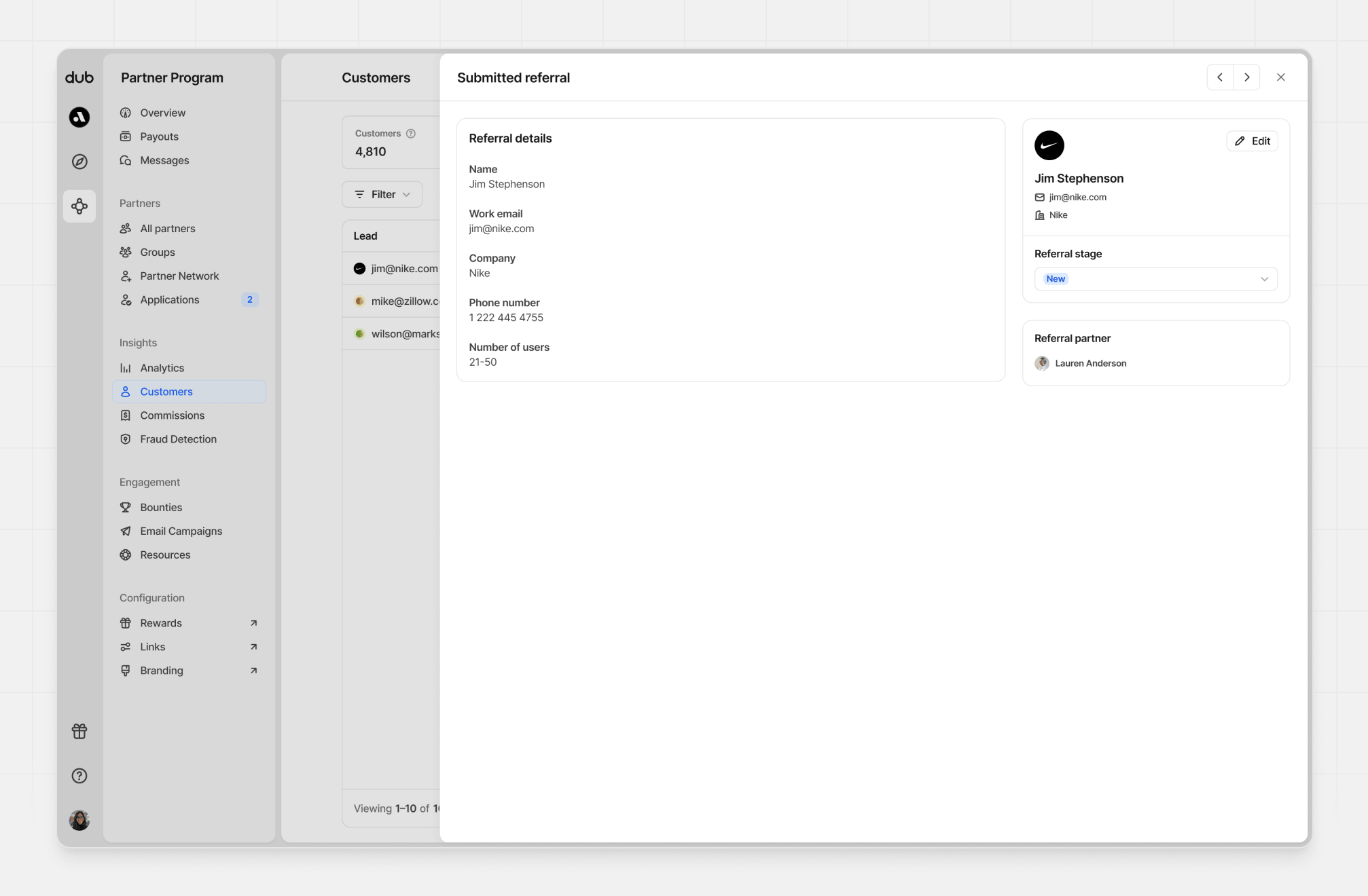 Submitted referrals drawer view