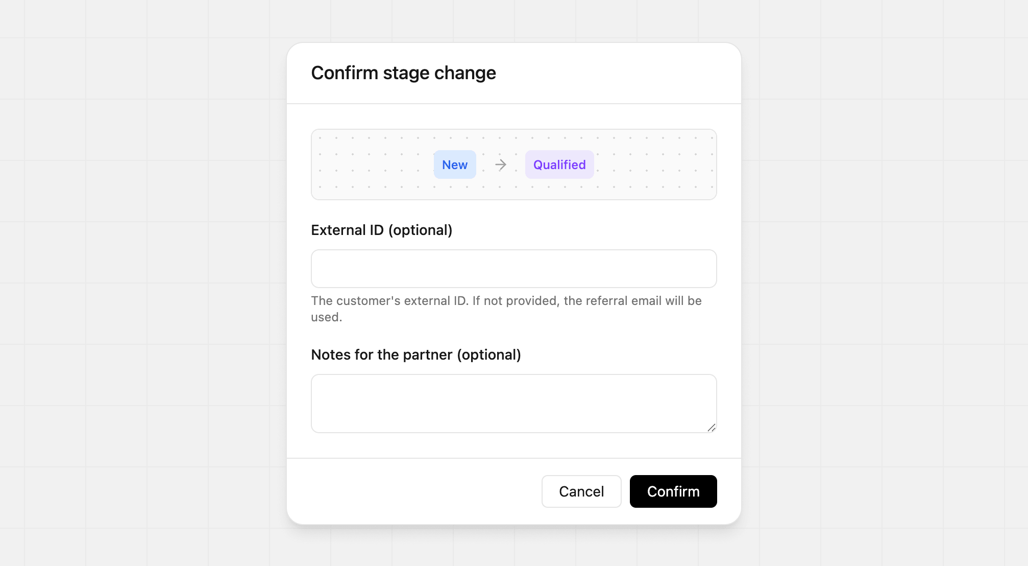 Status change modal qualified