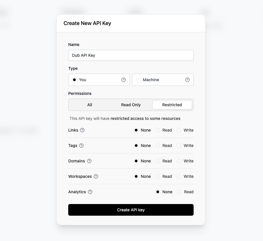 Add new API key on Dub