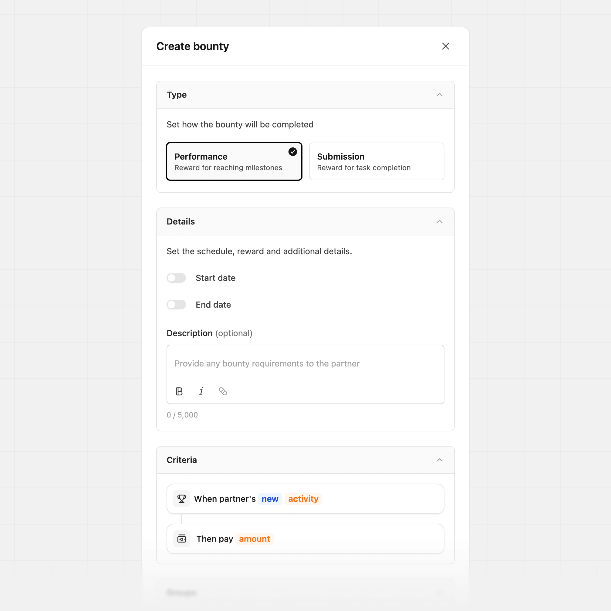 Create performance bounty