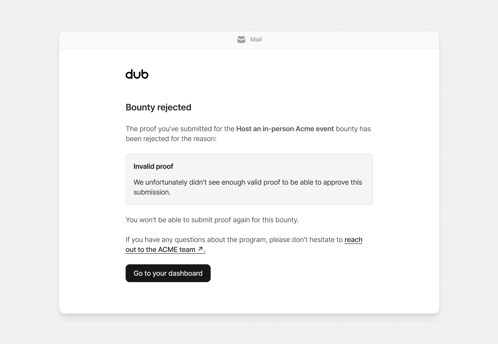 Bounty rejected email