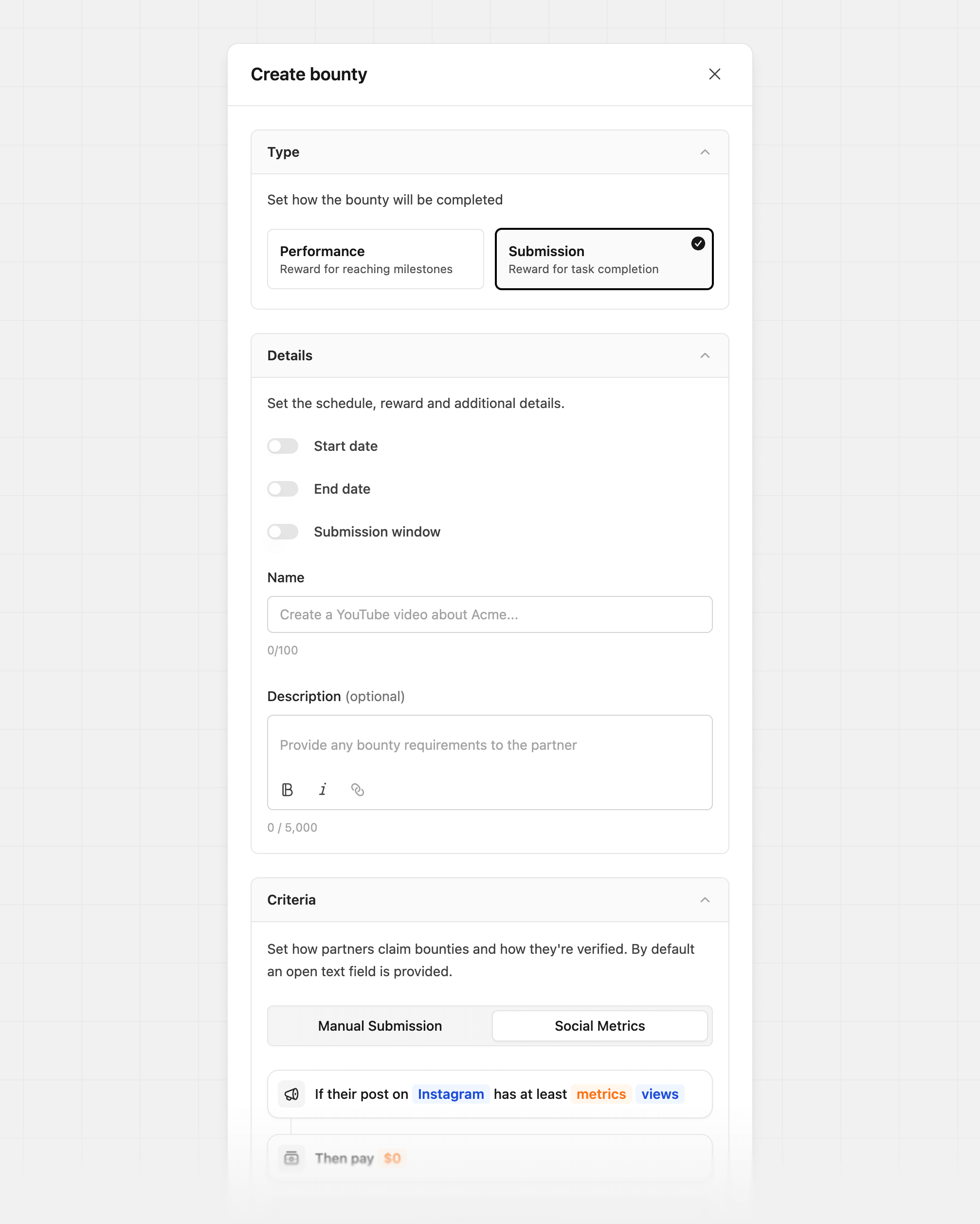 Create submission bounty