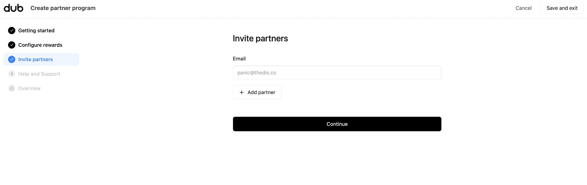 Invite partners step in Create partner program