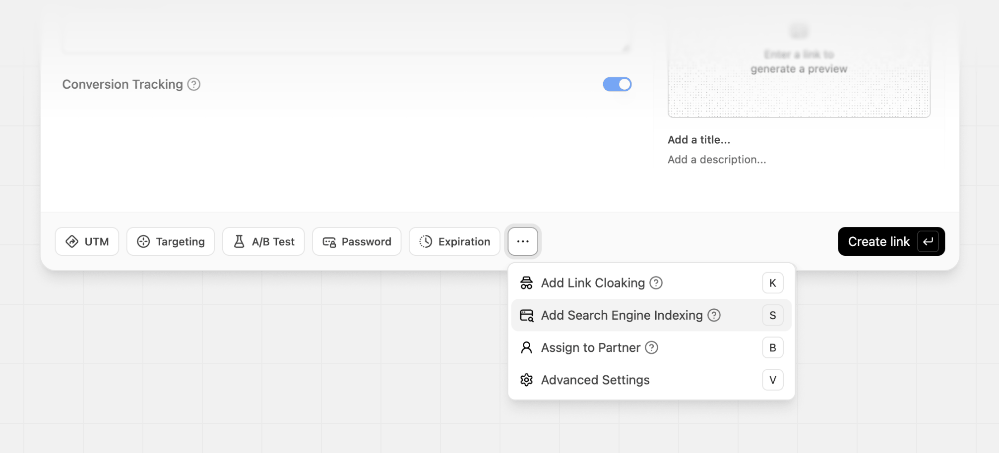 Enable search engine indexing for a Dub short link