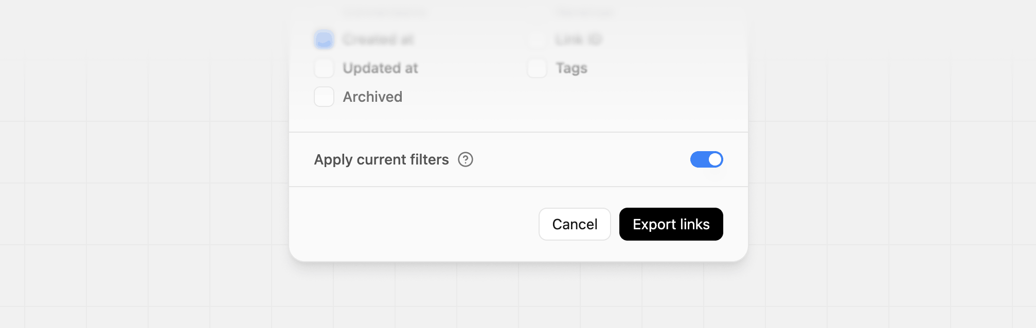 Apply current filters to the links you want to export