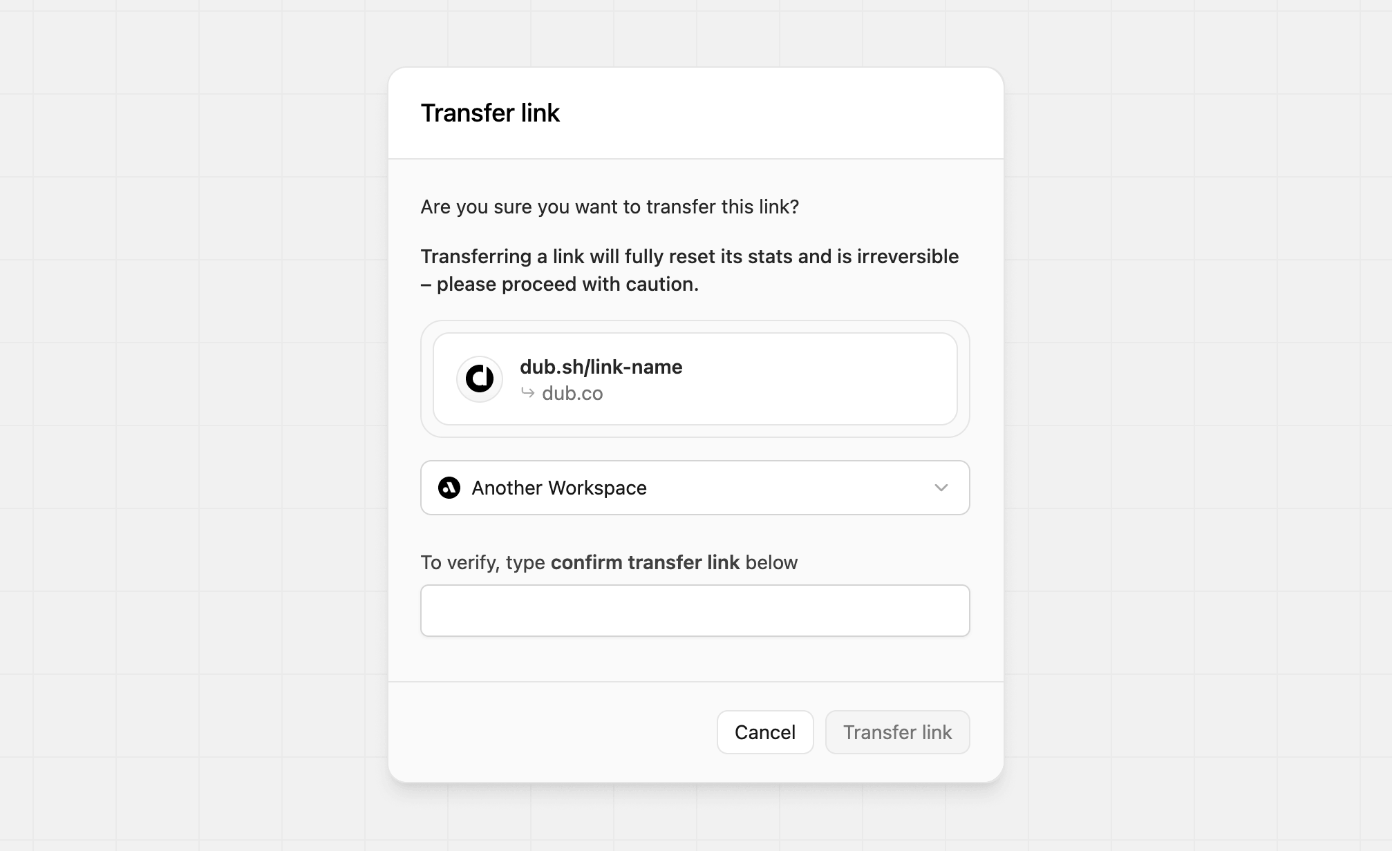Transfer link modal