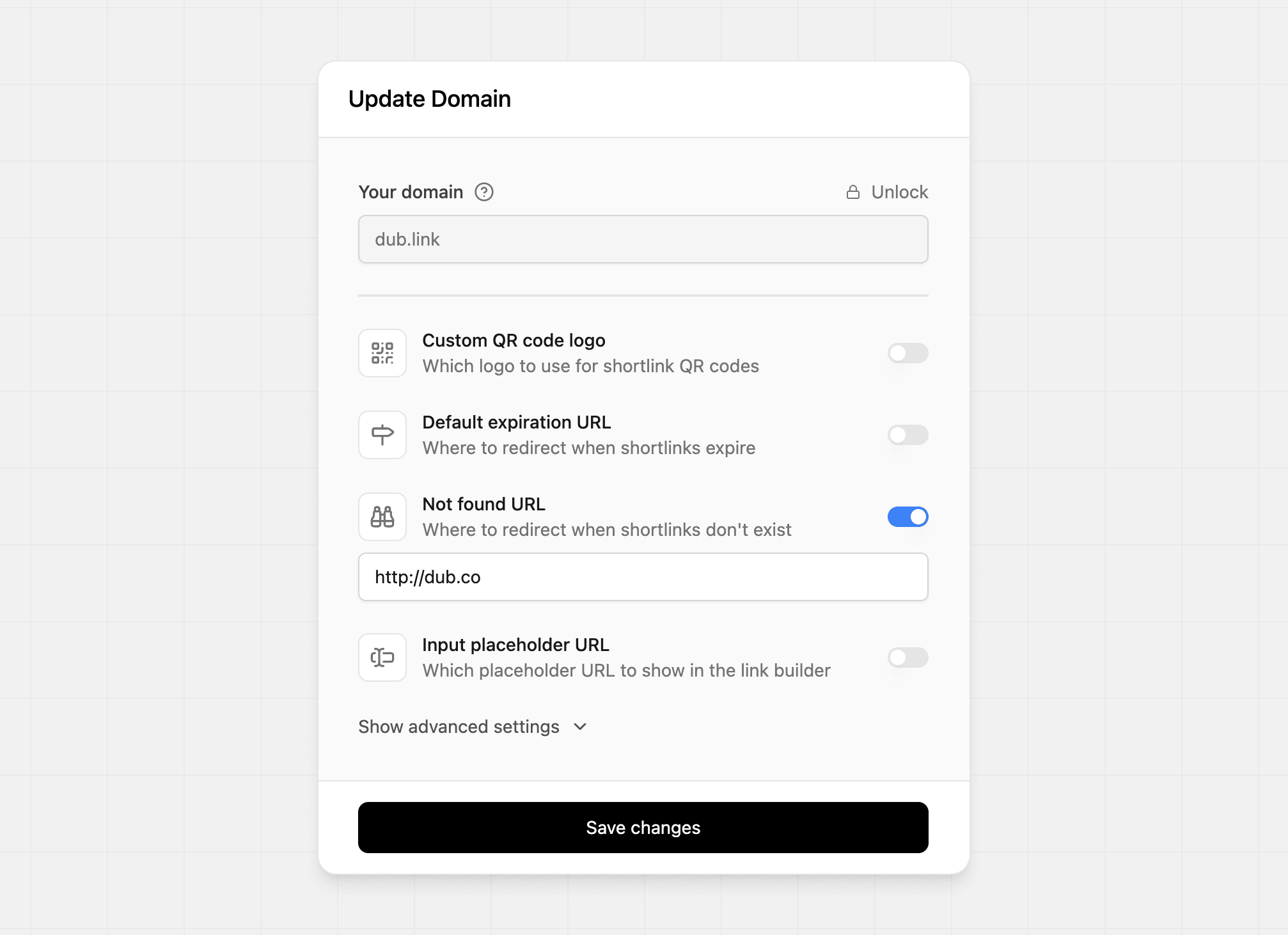Setting a not found URL for a custom domain