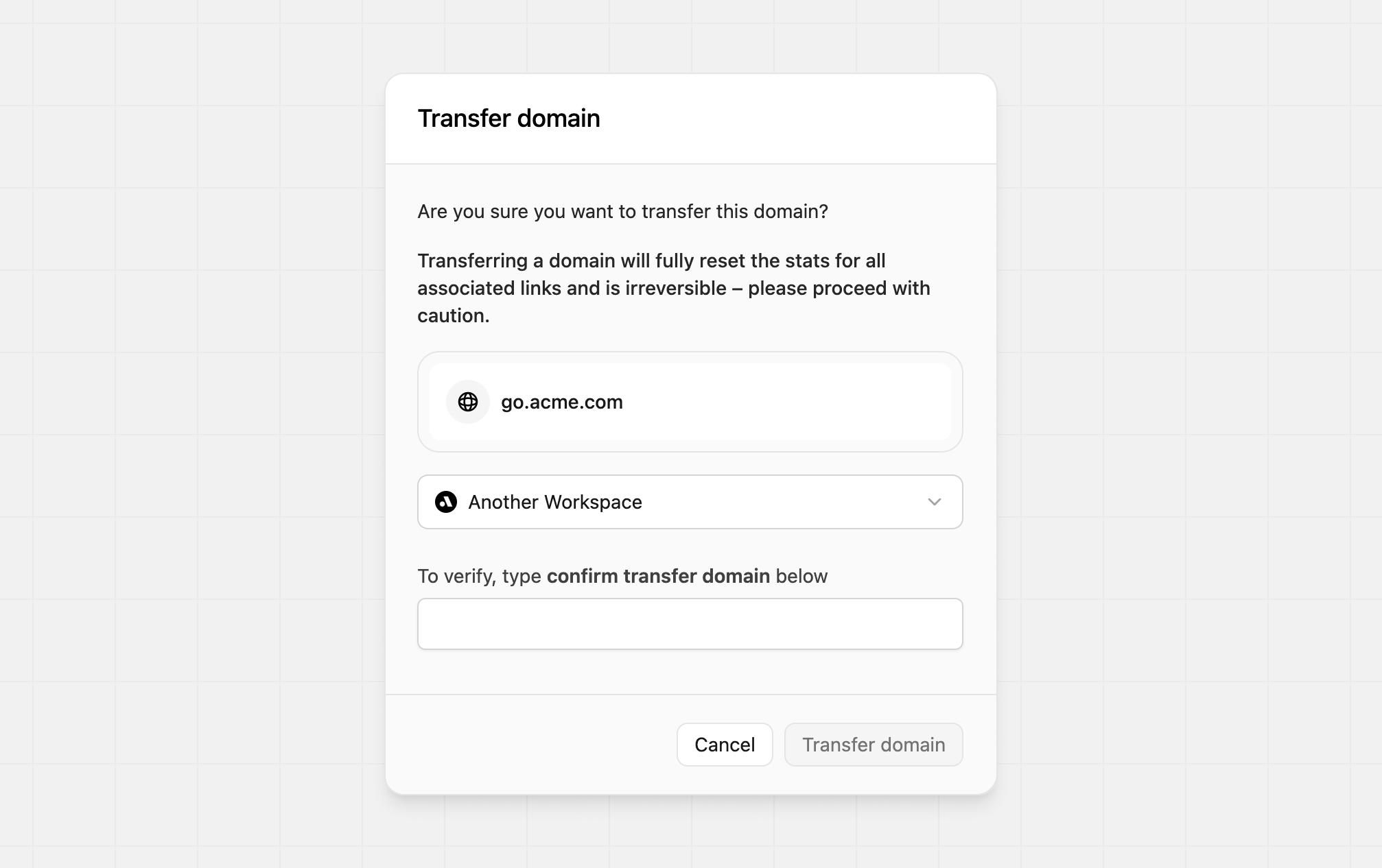 Transfer domain modal