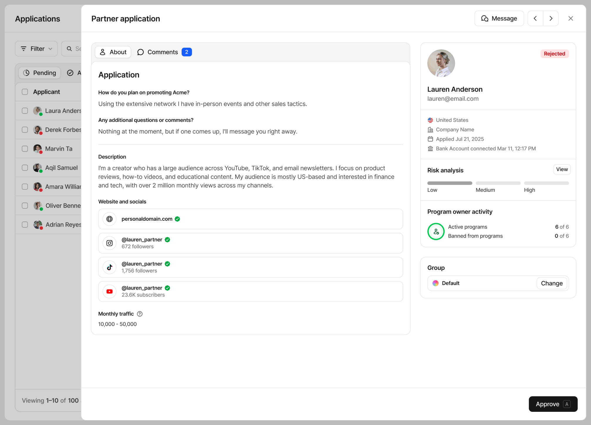 Application dropdown