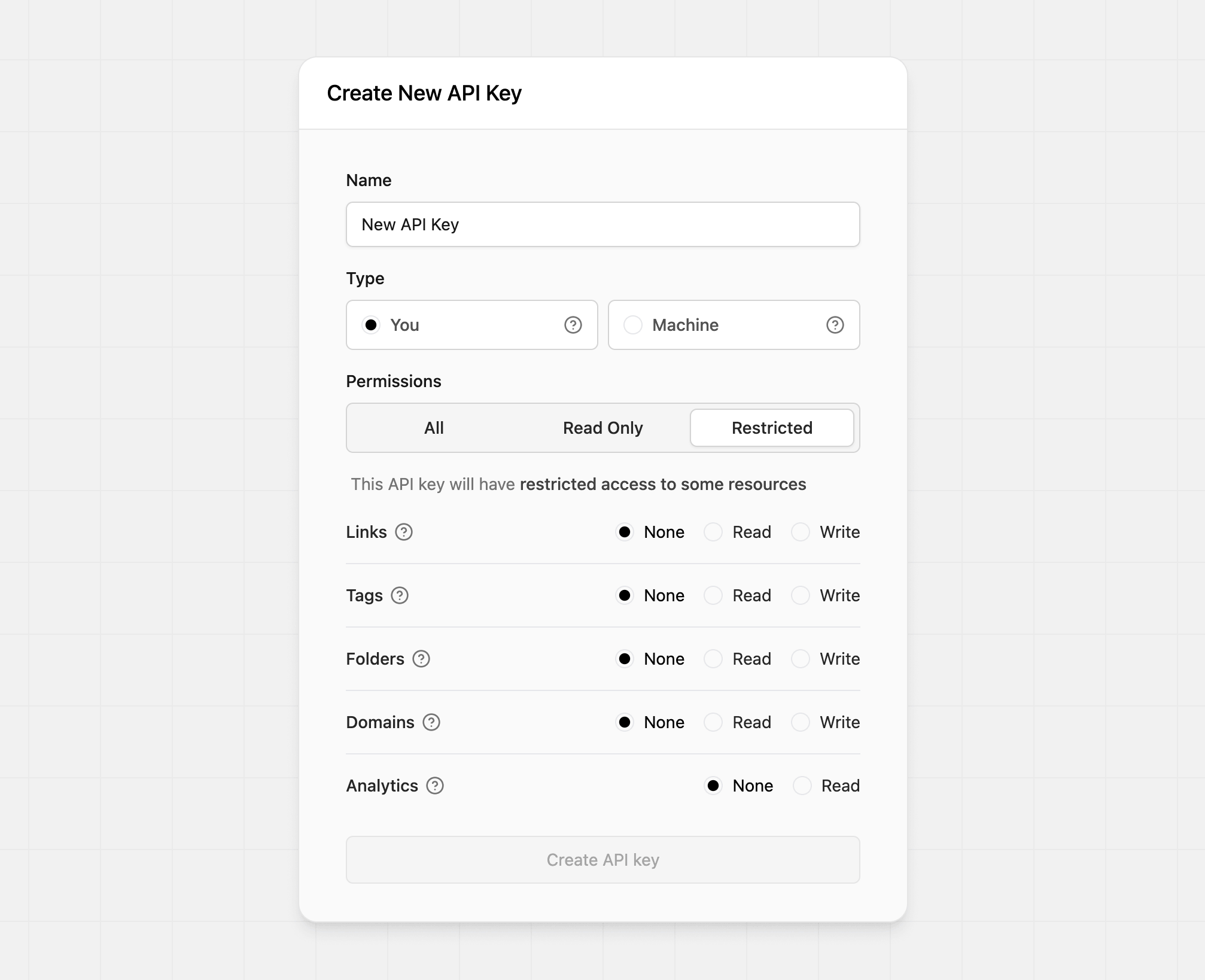 Add new API key on Dub