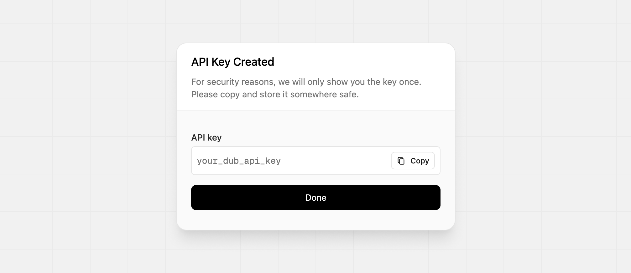 API Key created on Dub