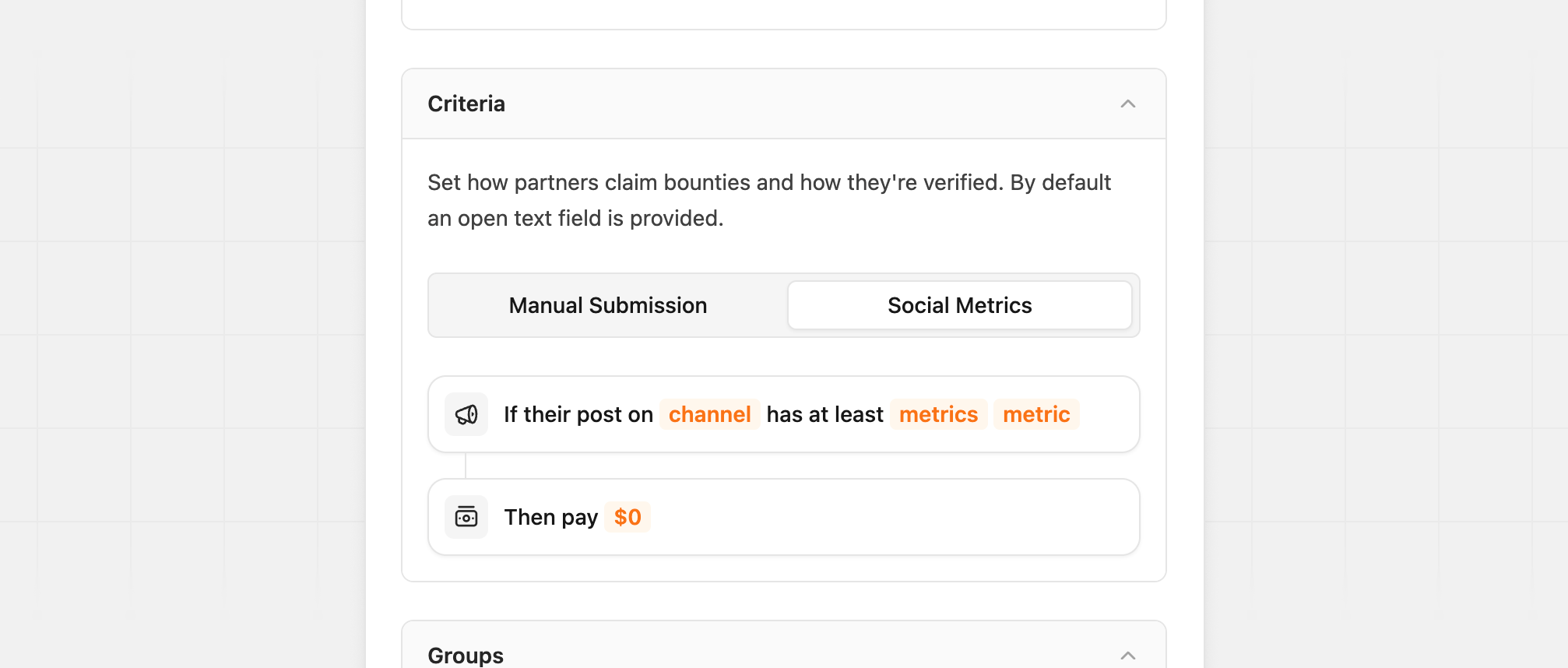 Social metric — empty state (no data)