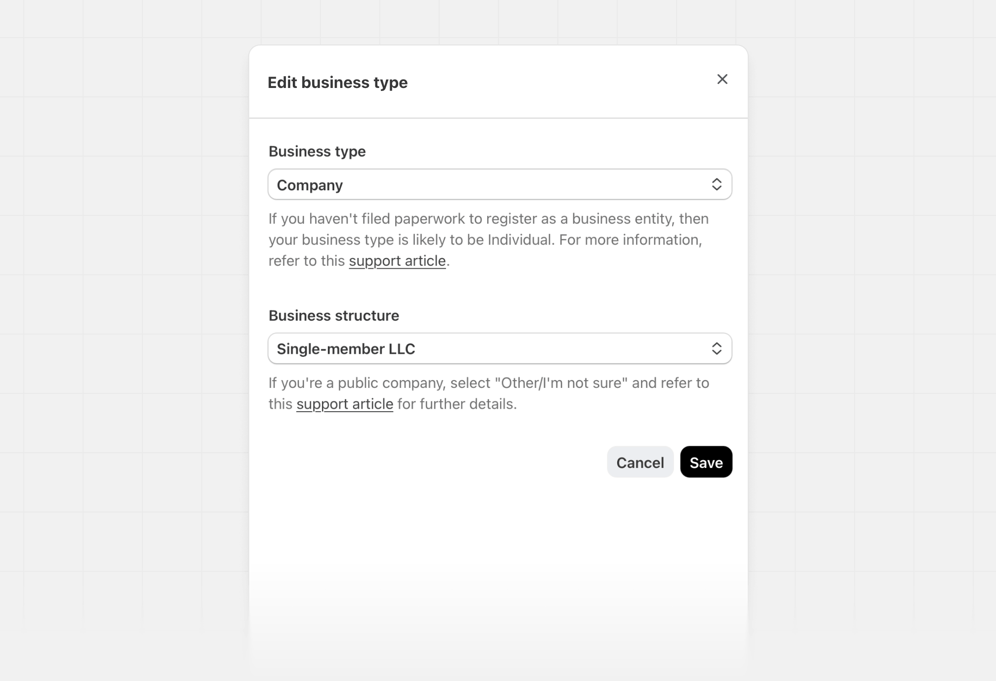 Stripe Express account type page