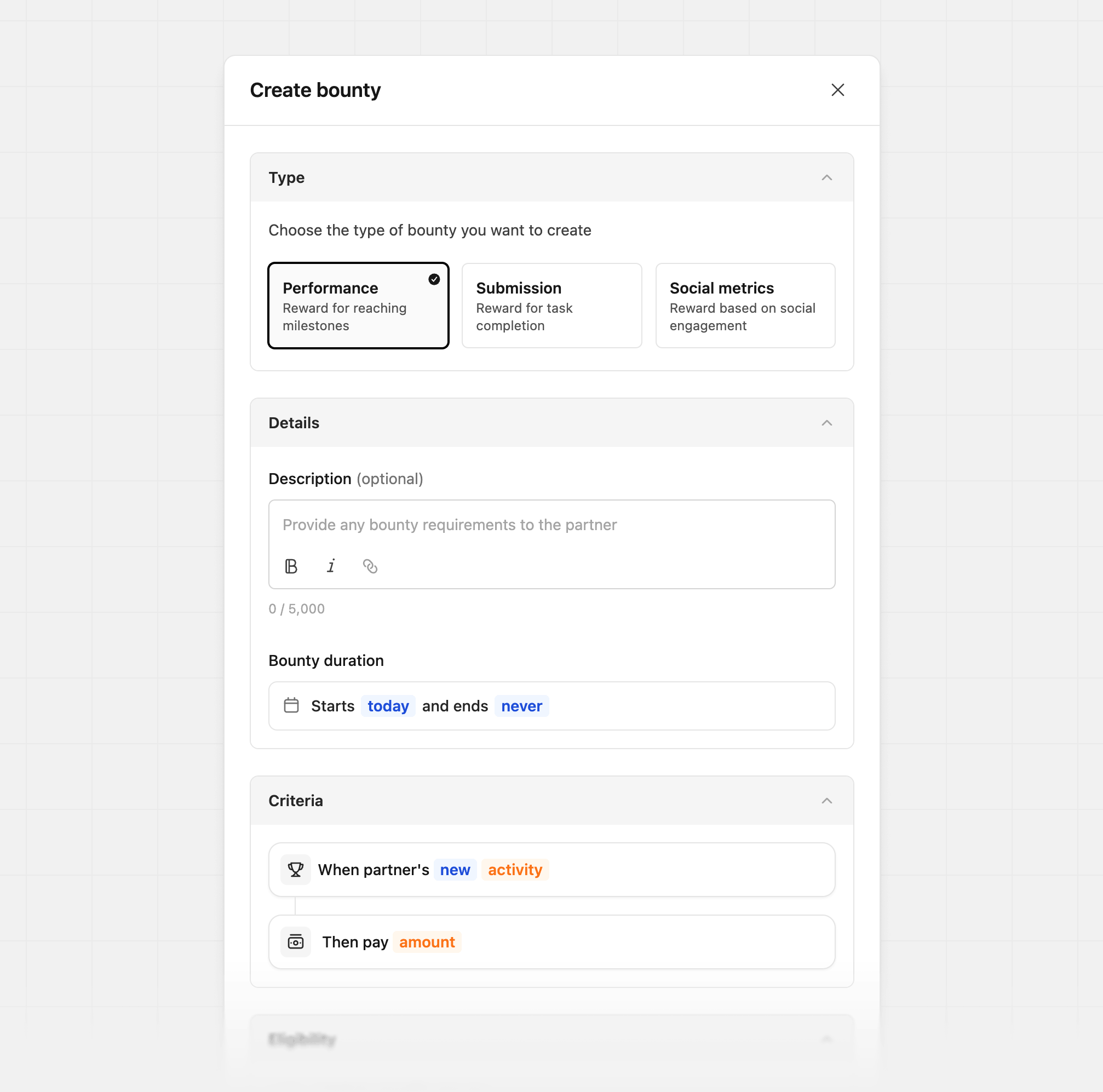 Create performance bounty