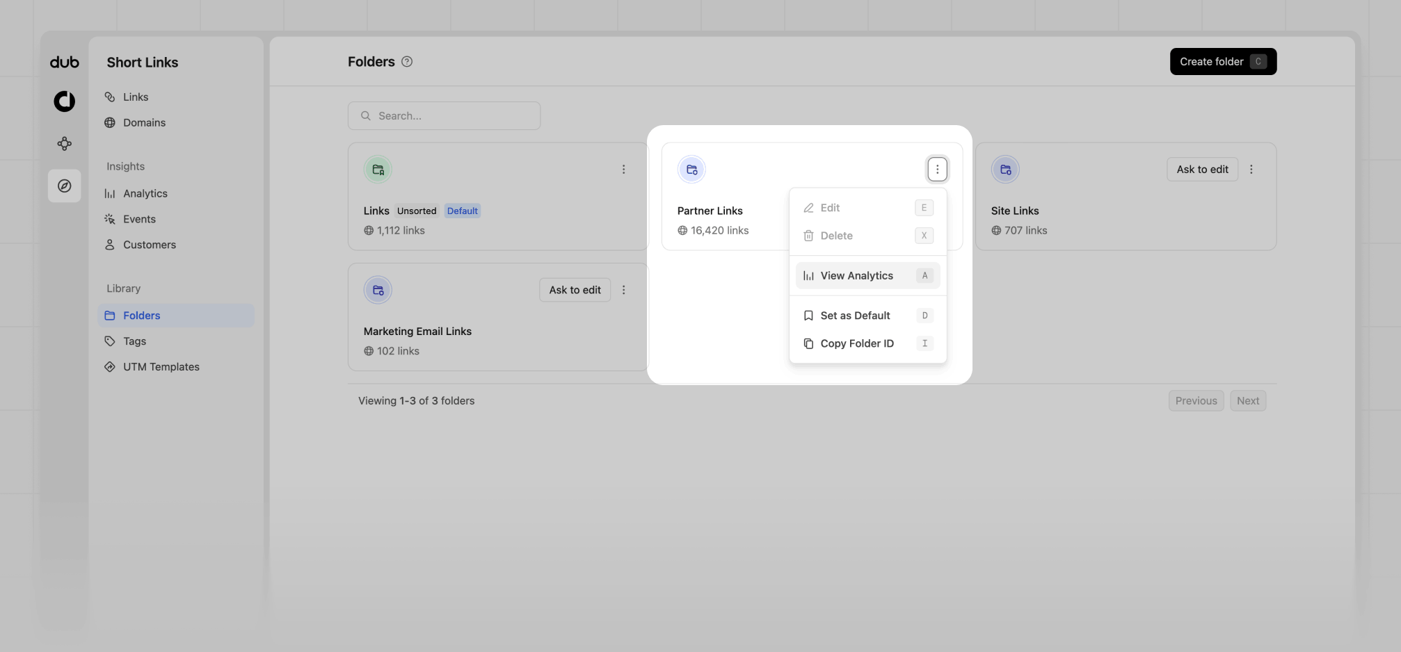 View folder analytics shortcut