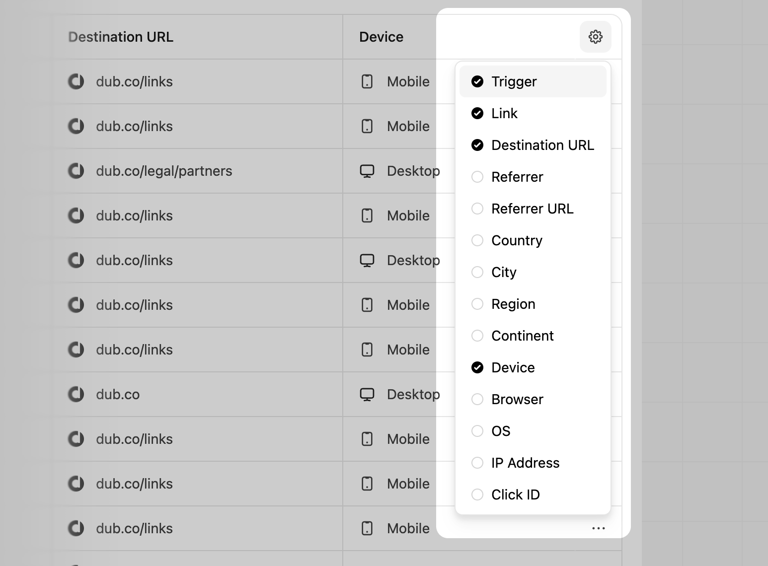 Selecting which columns to be displayed in the Events table