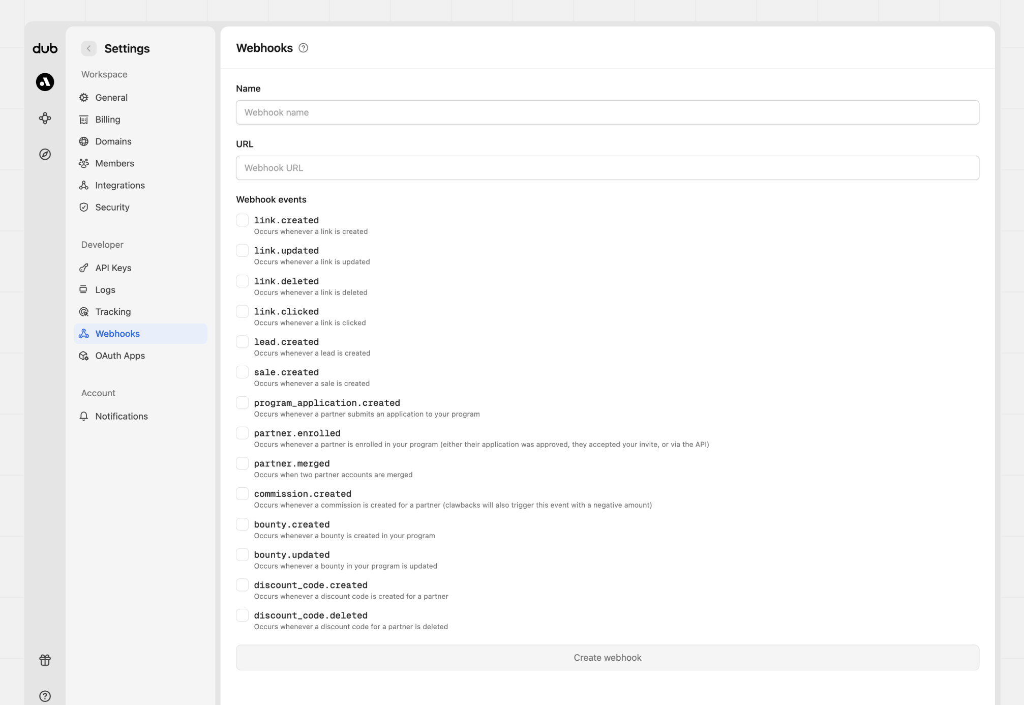 Create Webhook Form