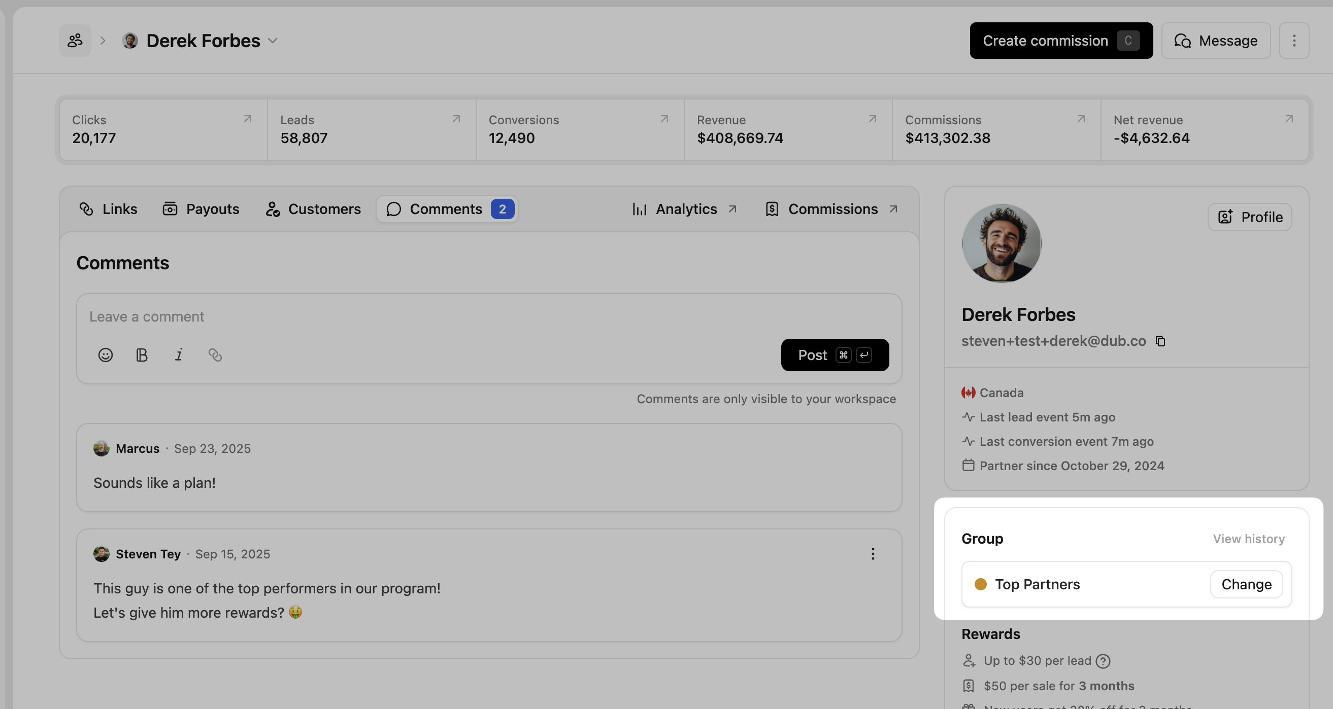 Partner profile page group