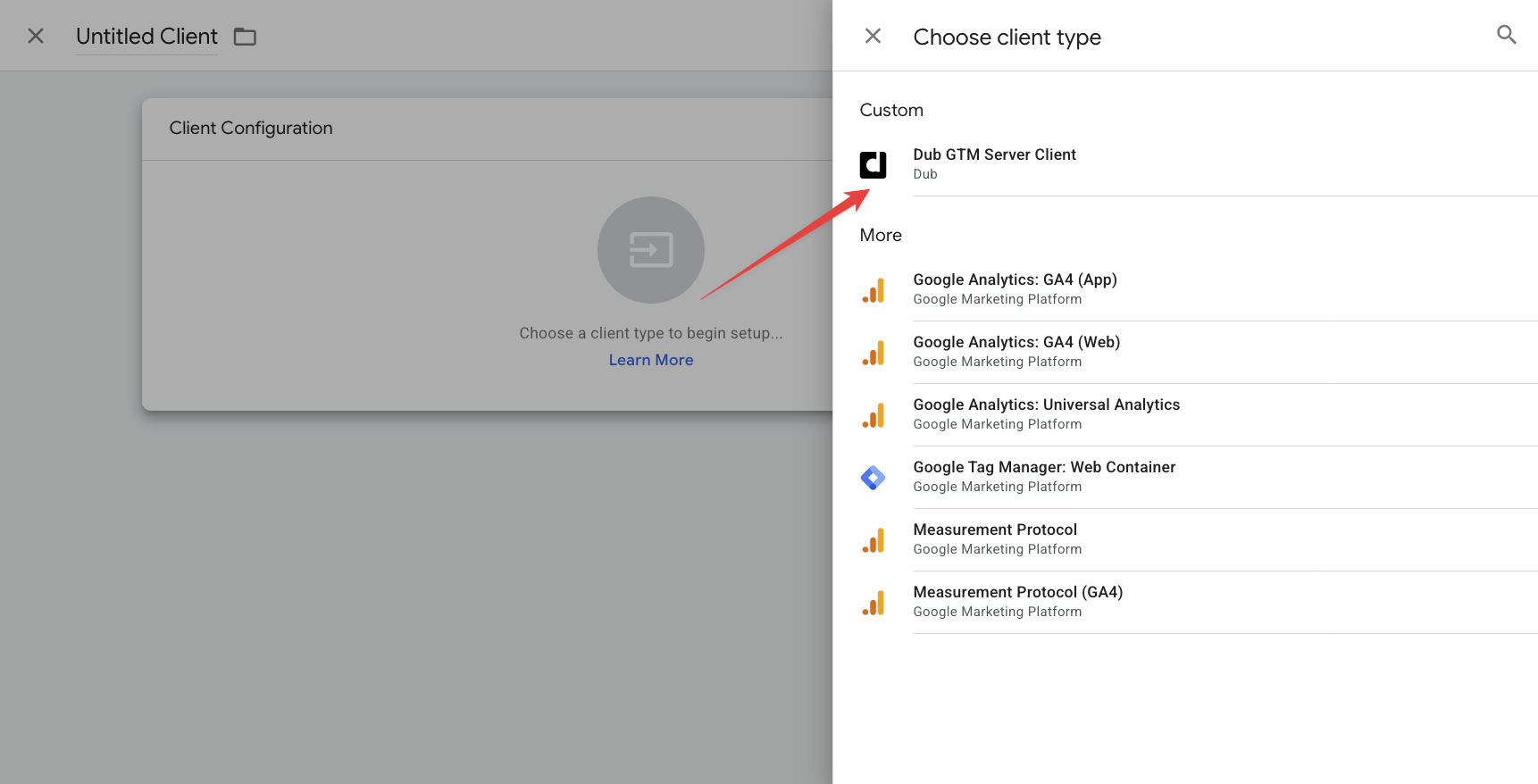 GTM Choose Client Type