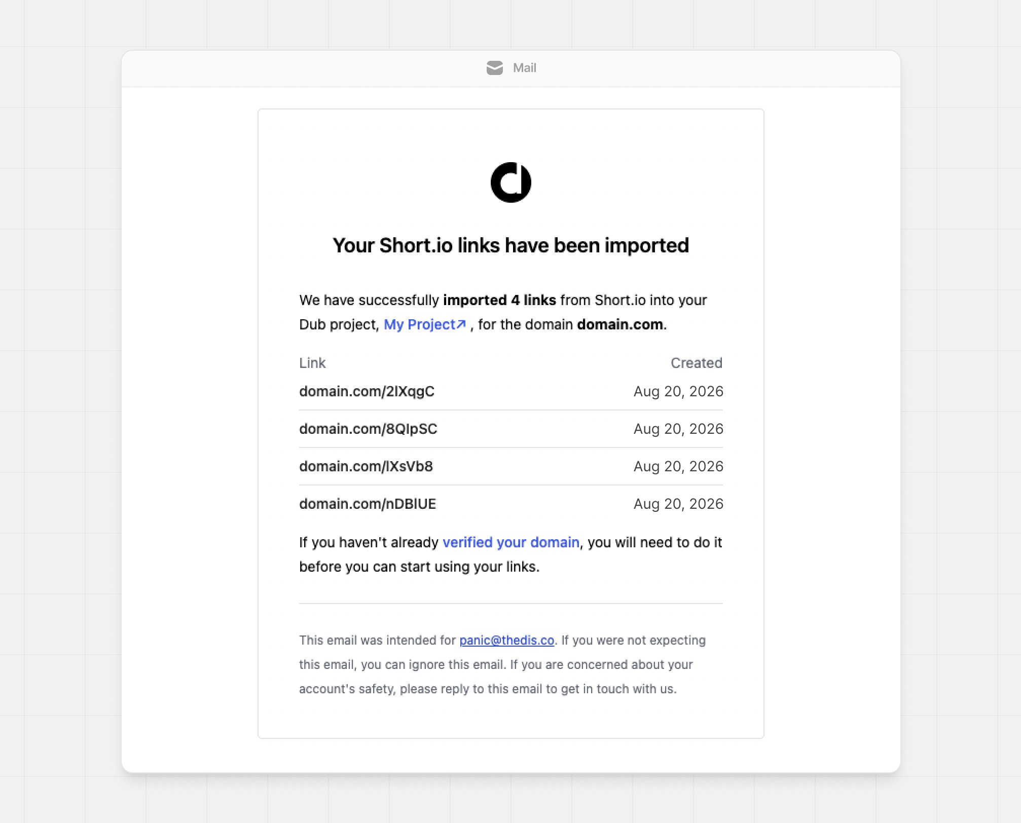 Email notification about completed Short.io migration
