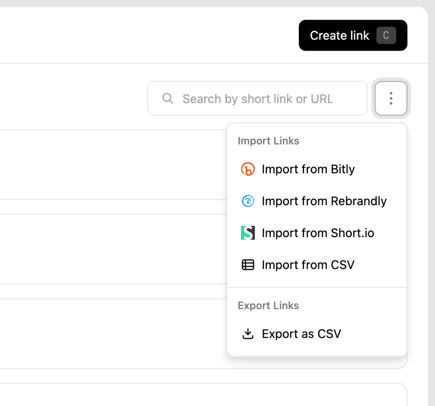 Import from Bitly button
