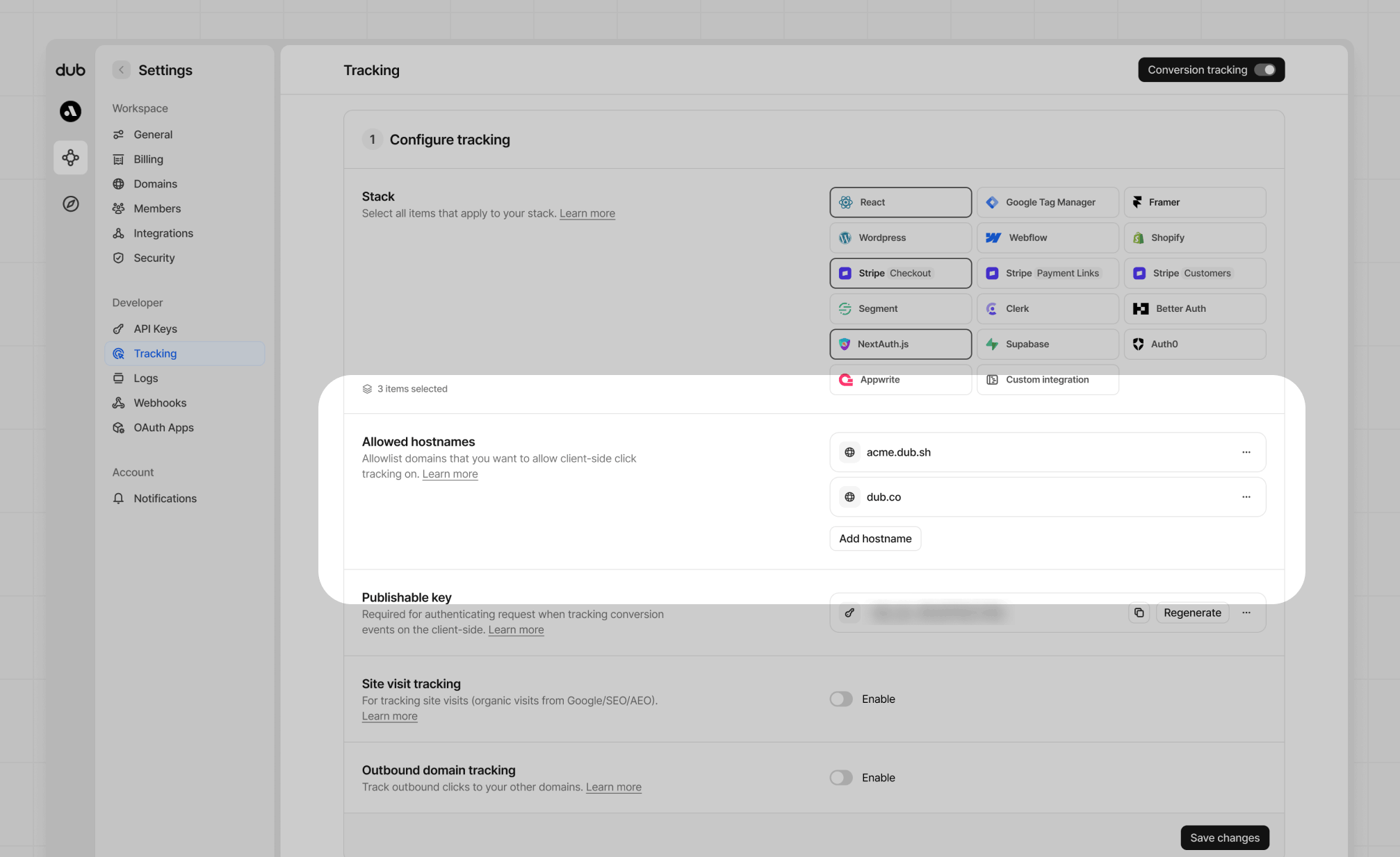 Enabling conversion tracking for a workspace