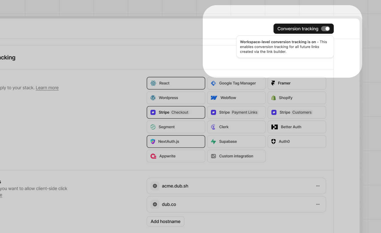 Enabling conversion tracking for a workspace