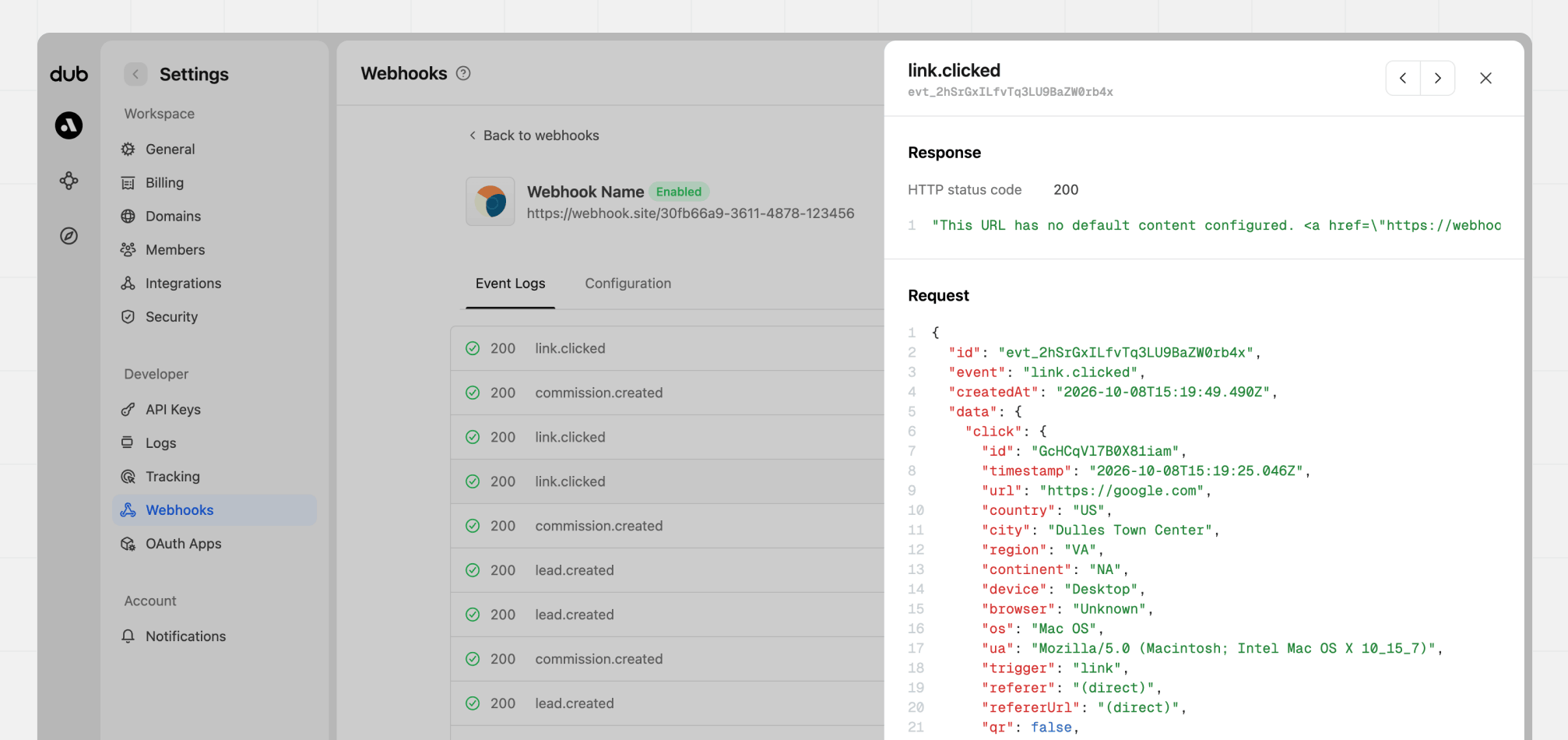 Webhook Event Logs Details
