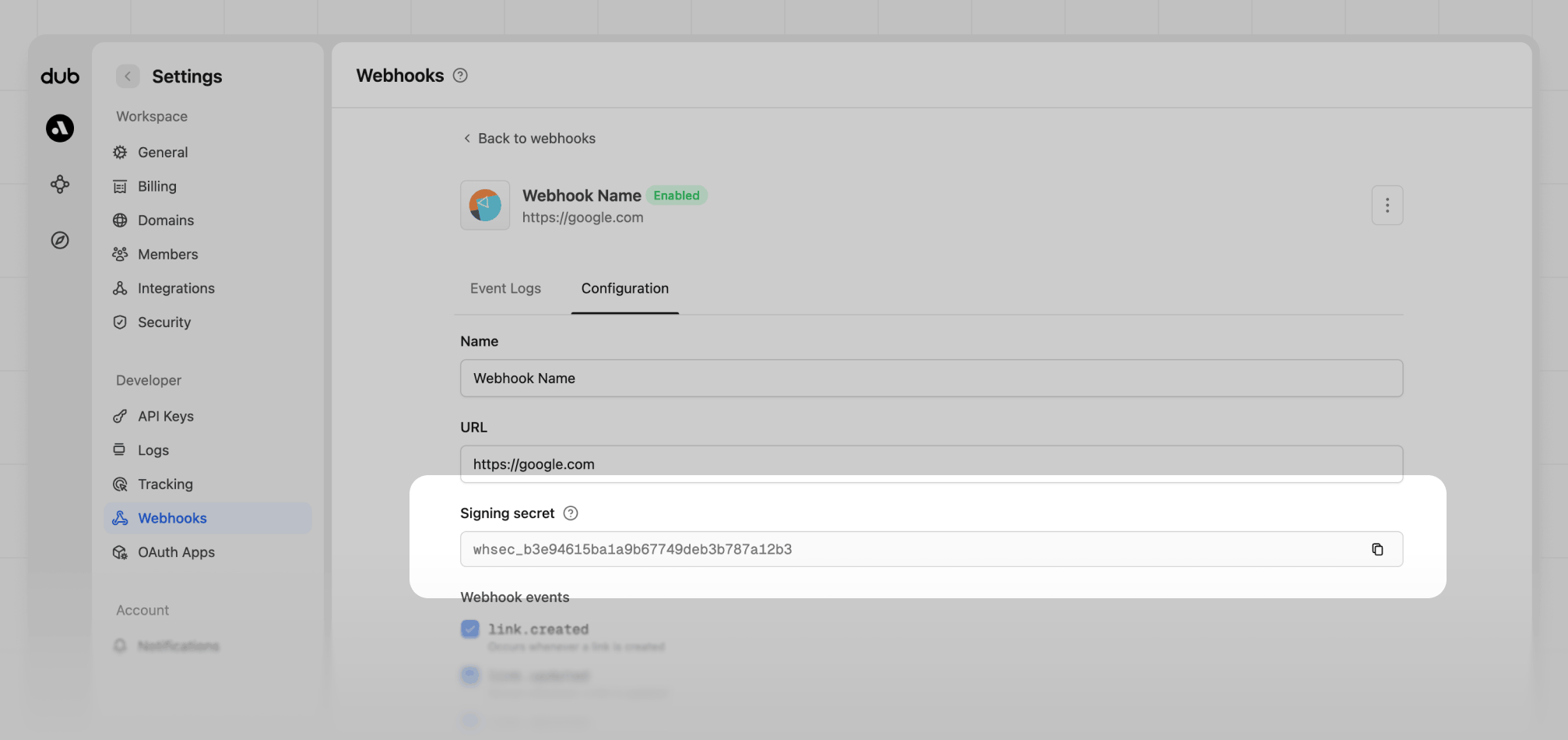 Webhook signing secret