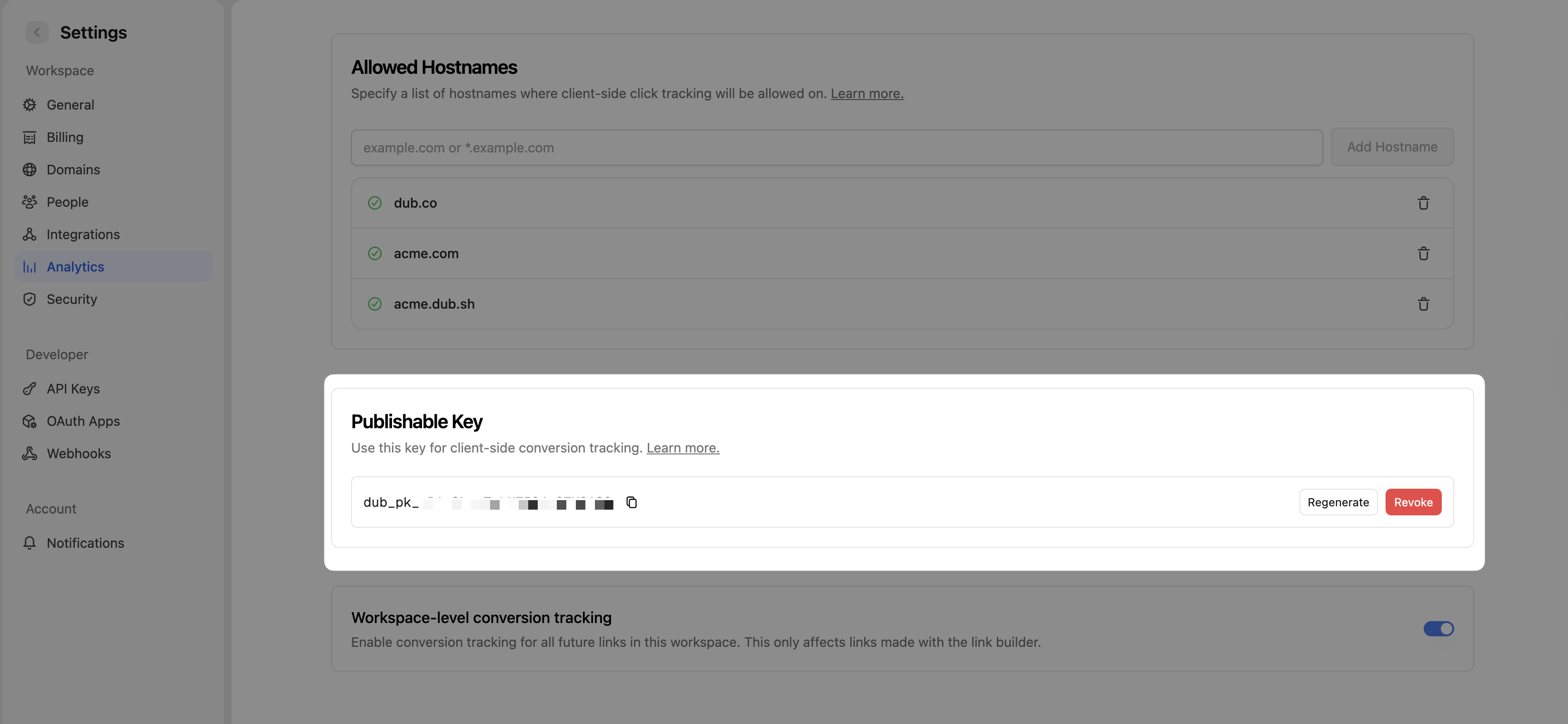 Enabling conversion tracking for a workspace