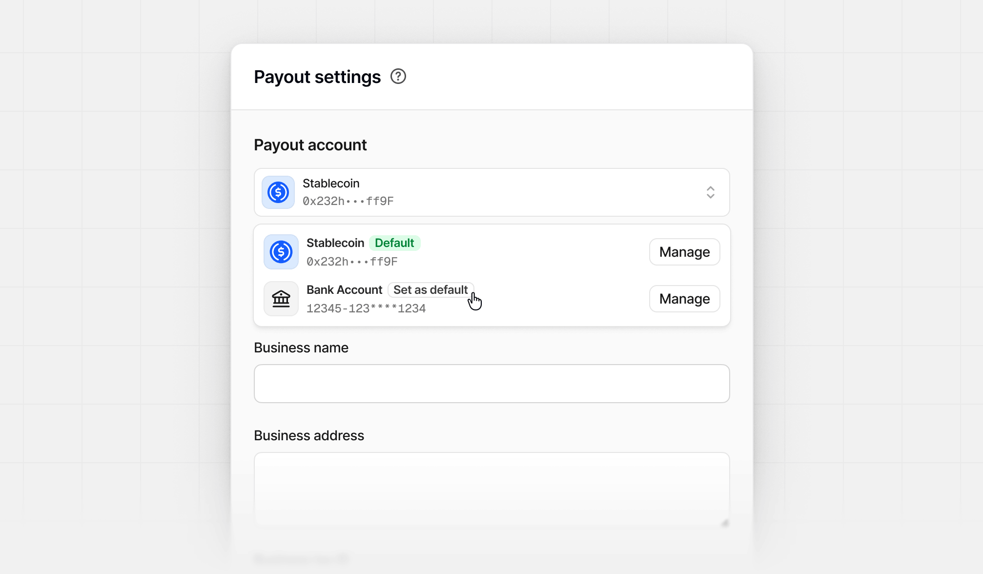 Selecting your default payout method