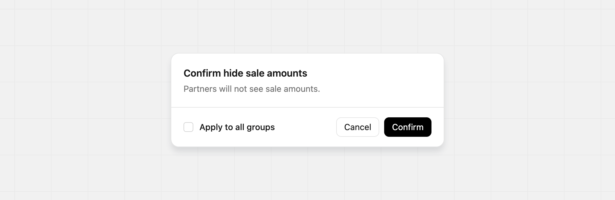 Confirm hide sale amounts modal