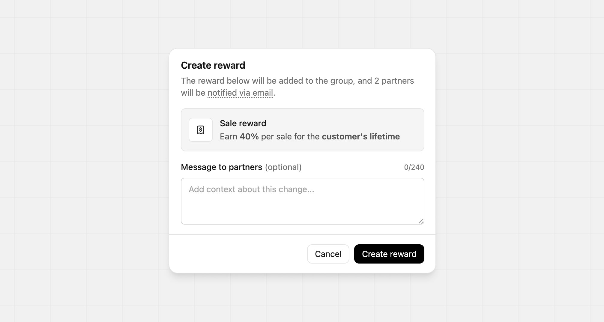 Reward creation confirmation