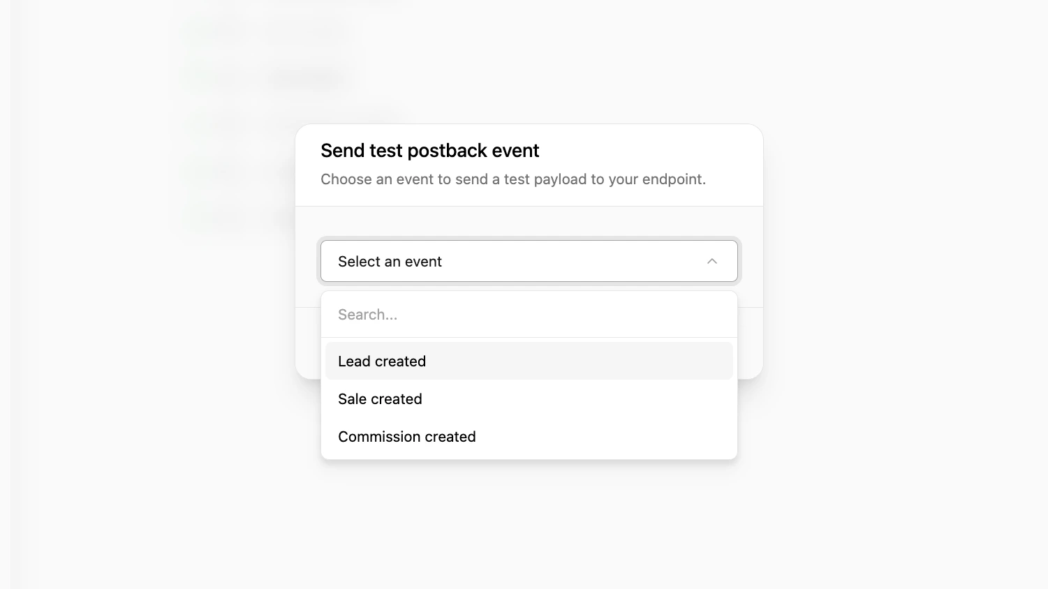 Send Test Postback Modal
