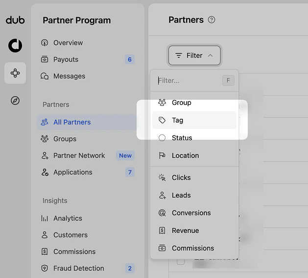 Filtering partners by tags