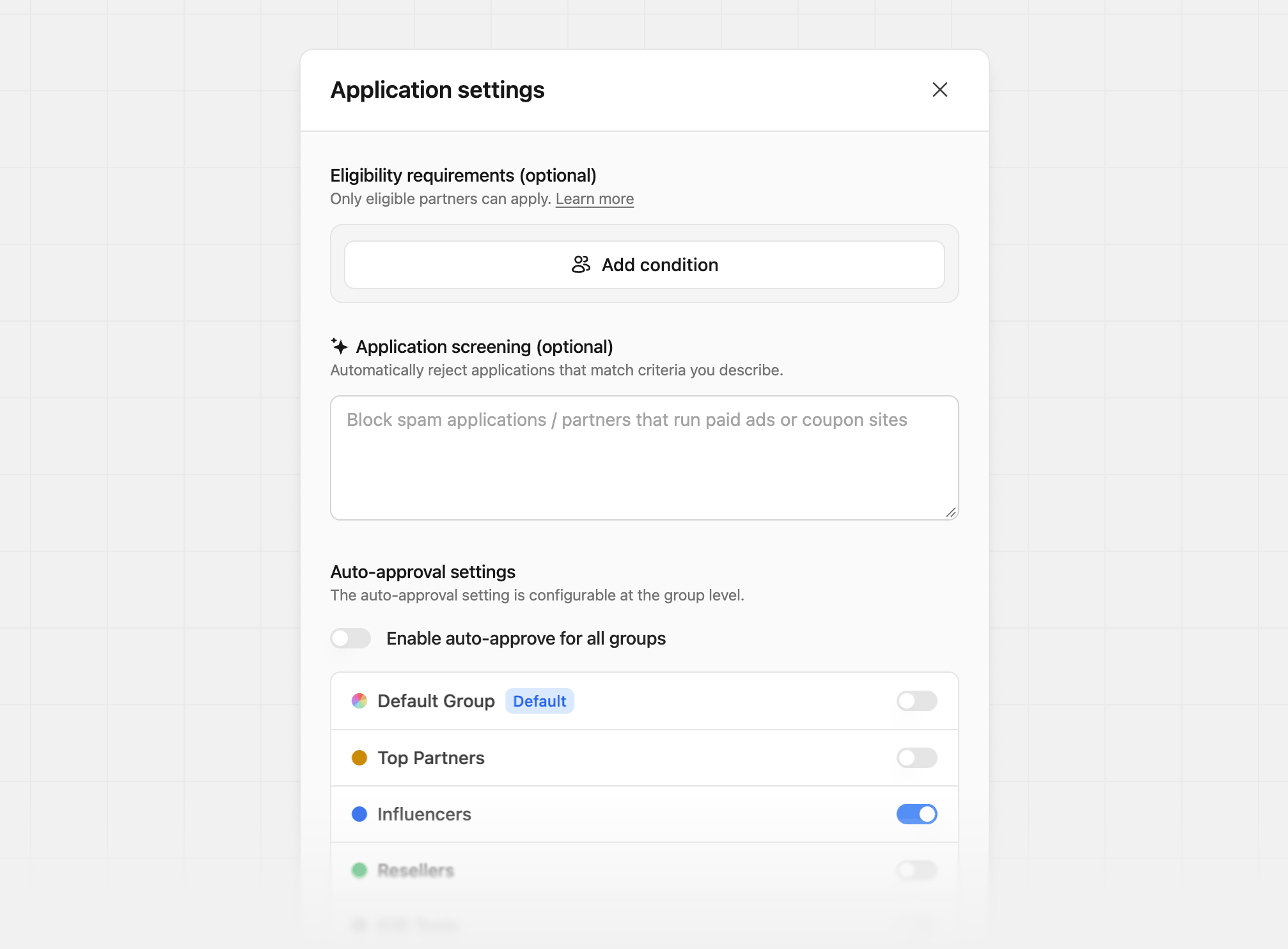 Application settings button