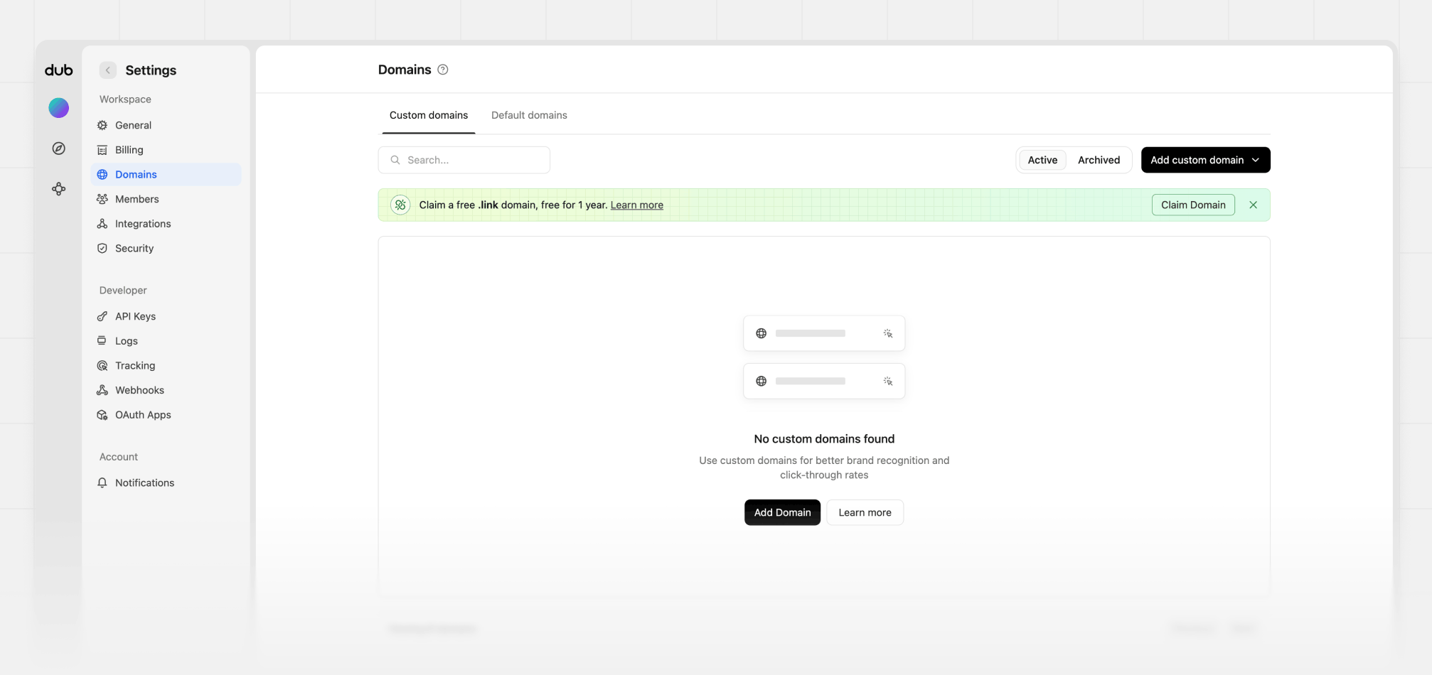Banner prompting you to claim your free .link domain