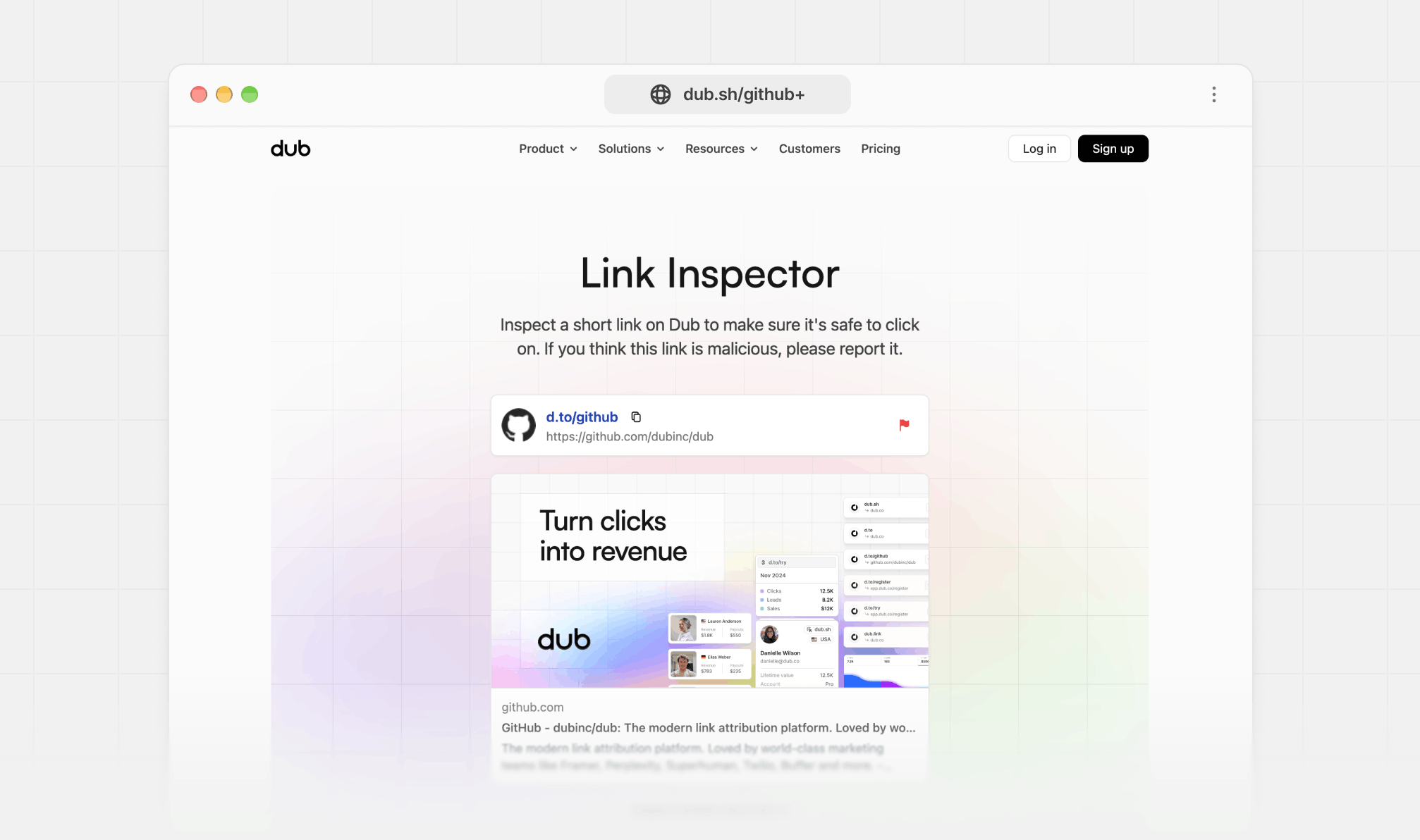 Inspect a Dub link's destination