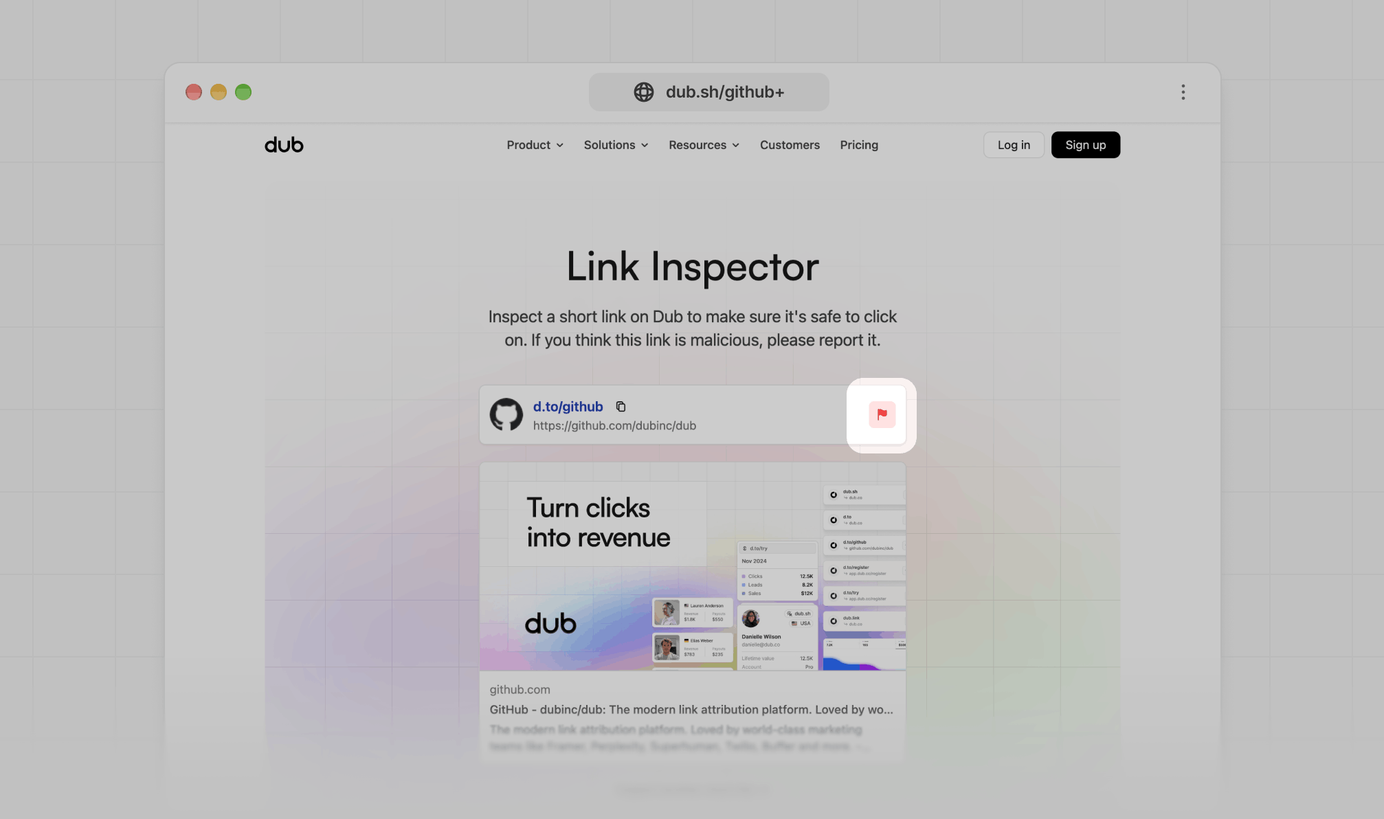 Reporting a malicious link on Dub
