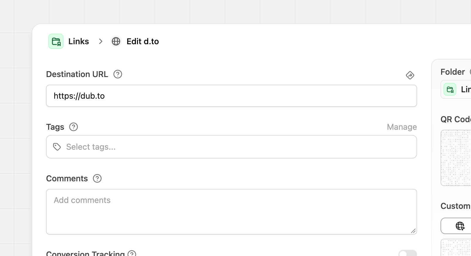 The 'Domain Settings' modal in Dub